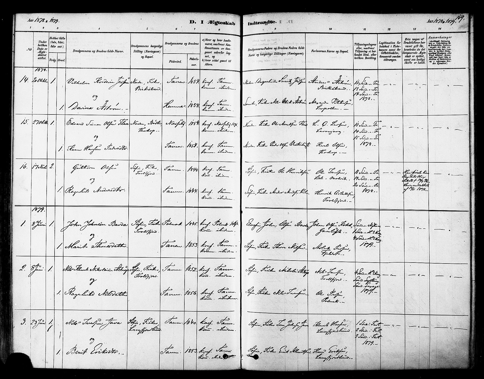 Tana sokneprestkontor, SATØ/S-1334/H/Ha/L0004kirke: Parish register (official) no. 4, 1878-1891, p. 169