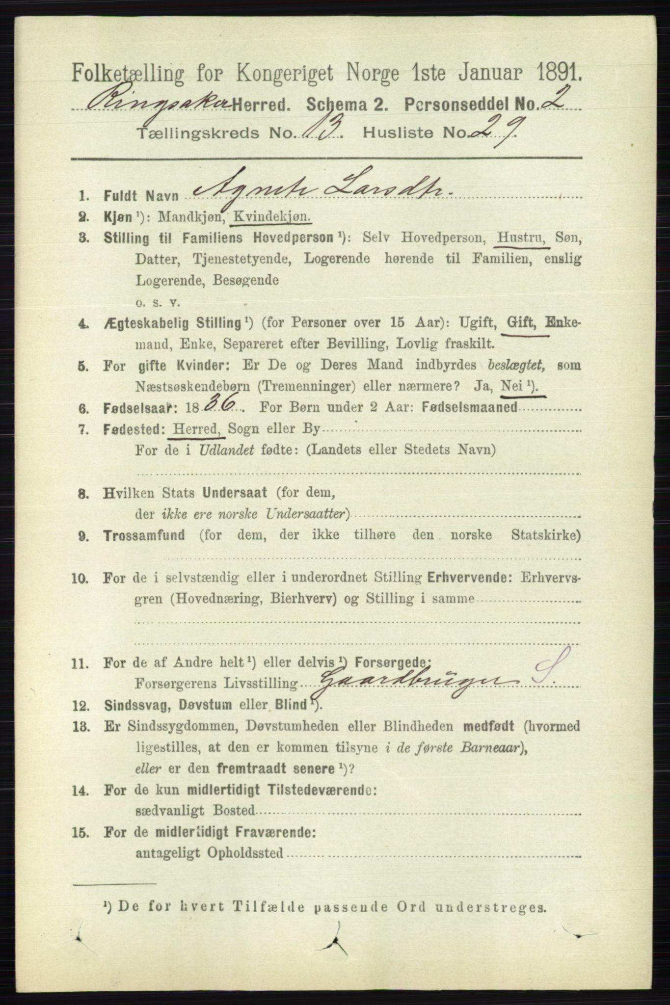 RA, 1891 census for 0412 Ringsaker, 1891, p. 7368