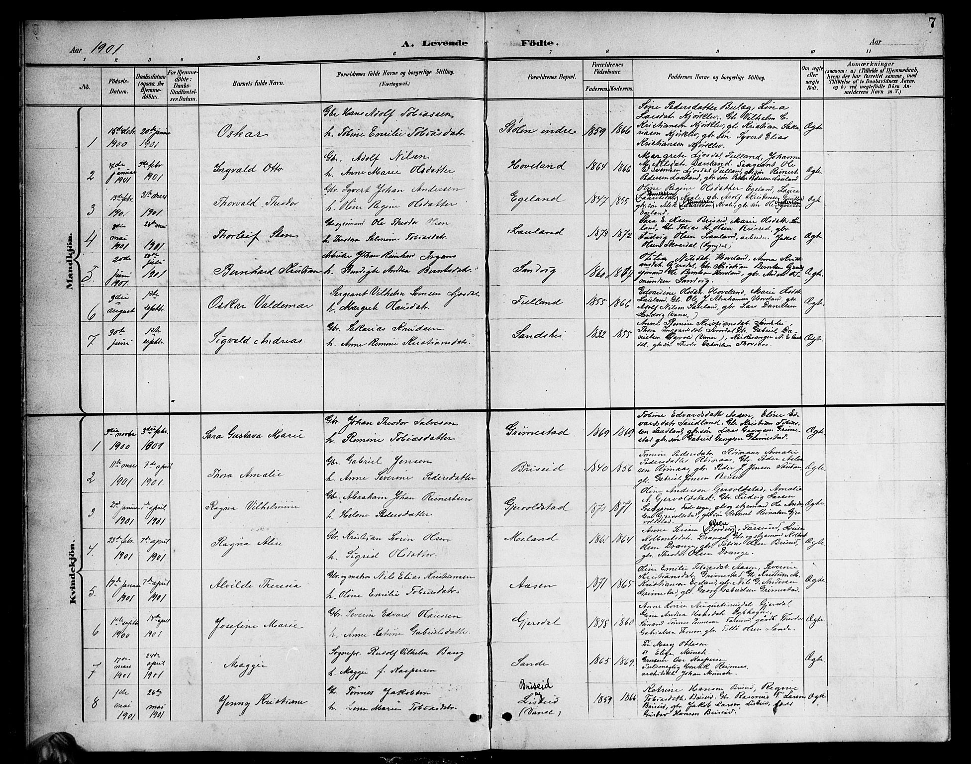 Herad sokneprestkontor, SAK/1111-0018/F/Fb/Fba/L0005: Parish register (copy) no. B 5, 1899-1921, p. 7