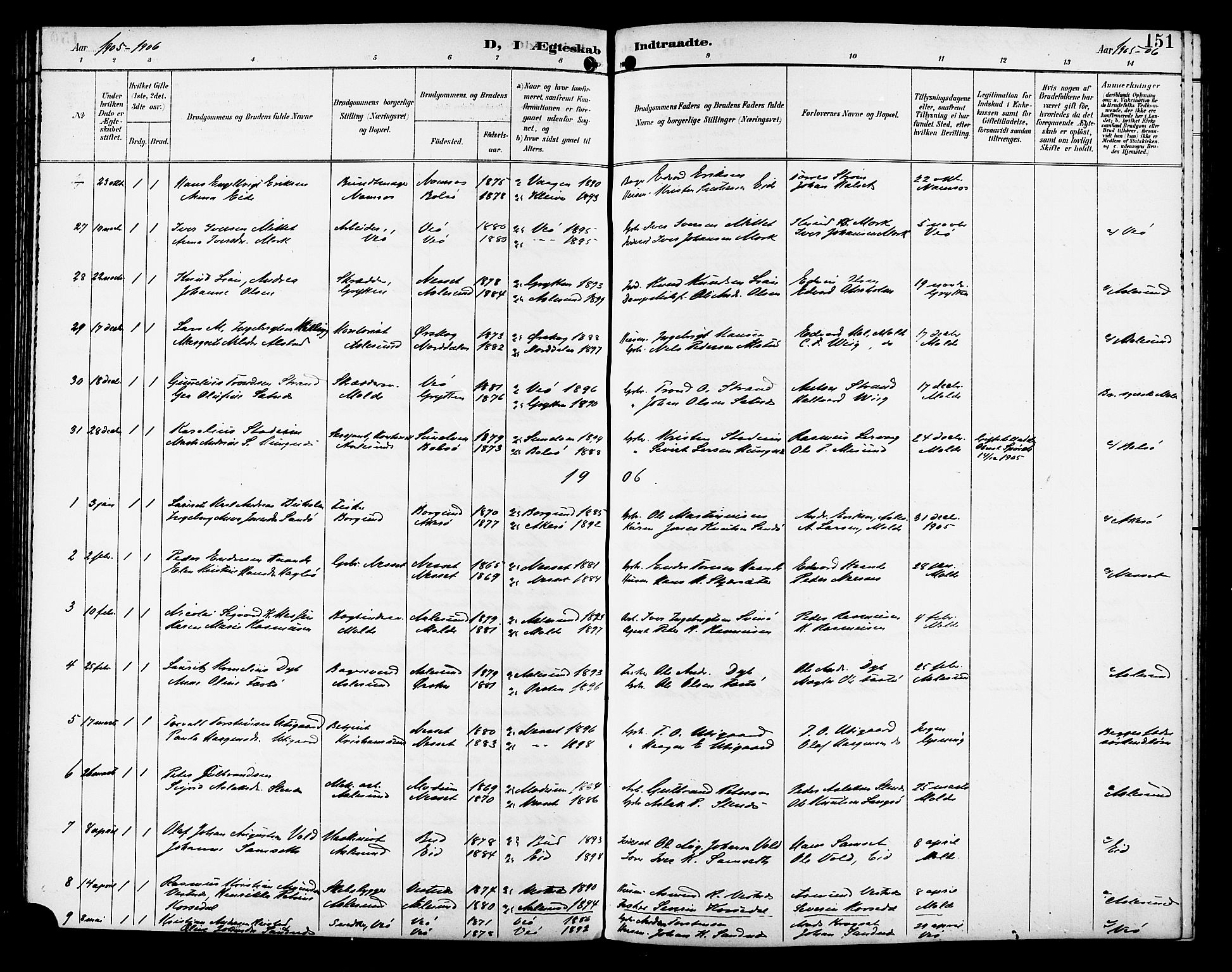 Ministerialprotokoller, klokkerbøker og fødselsregistre - Møre og Romsdal, SAT/A-1454/558/L0702: Parish register (copy) no. 558C03, 1894-1915, p. 151