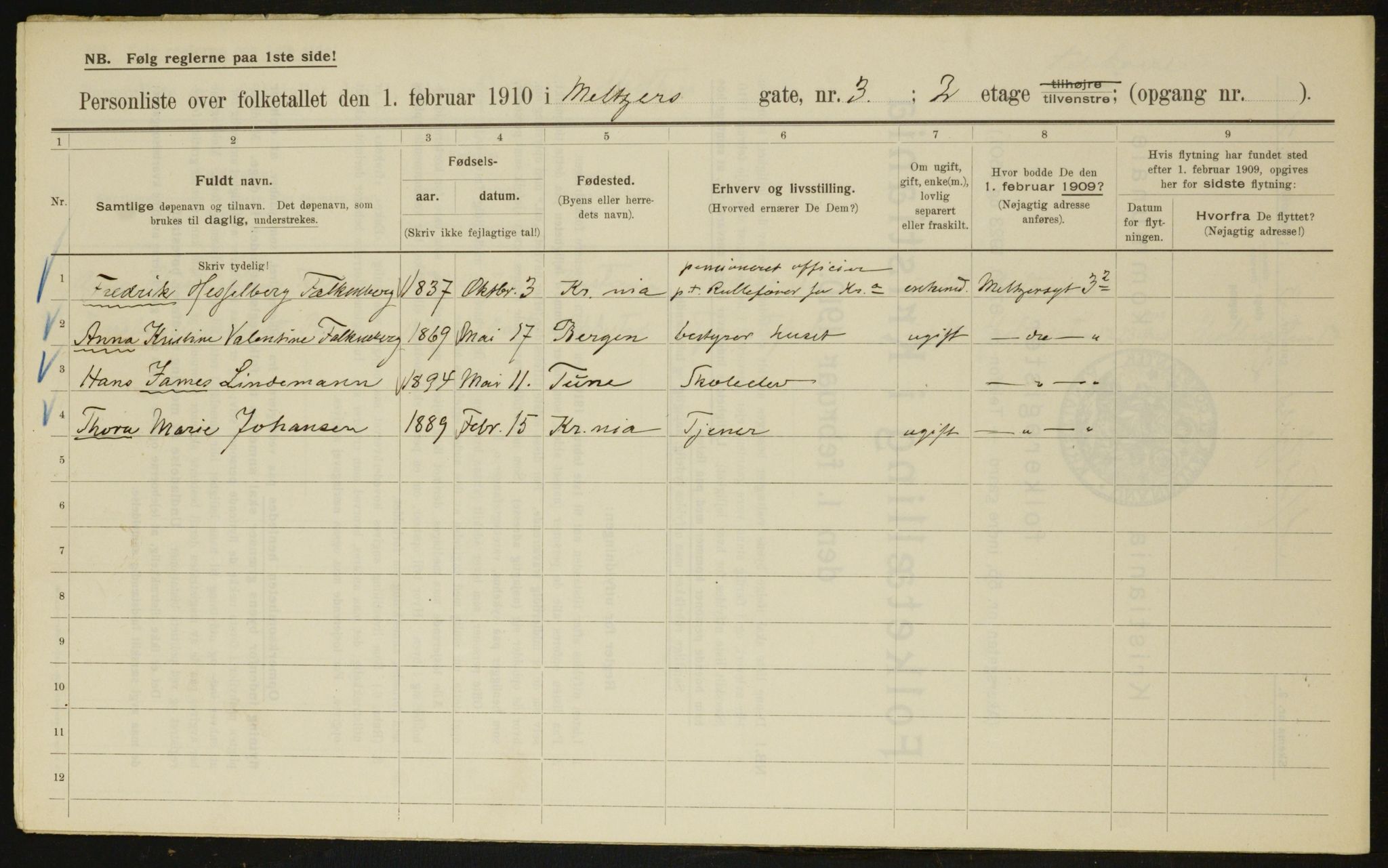 OBA, Municipal Census 1910 for Kristiania, 1910, p. 63089