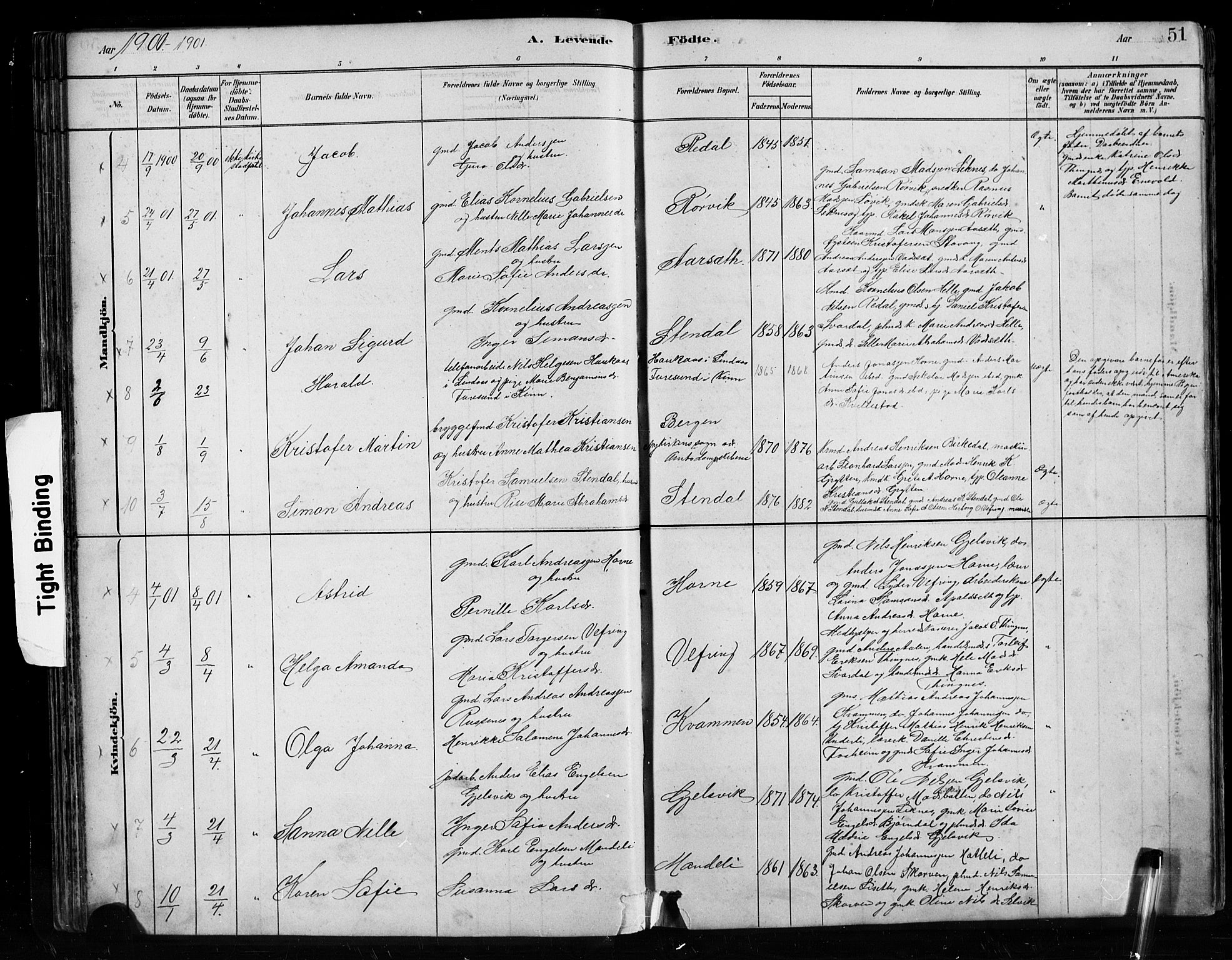 Førde sokneprestembete, SAB/A-79901/H/Hab/Habe/L0001: Parish register (copy) no. E 1, 1881-1920, p. 51