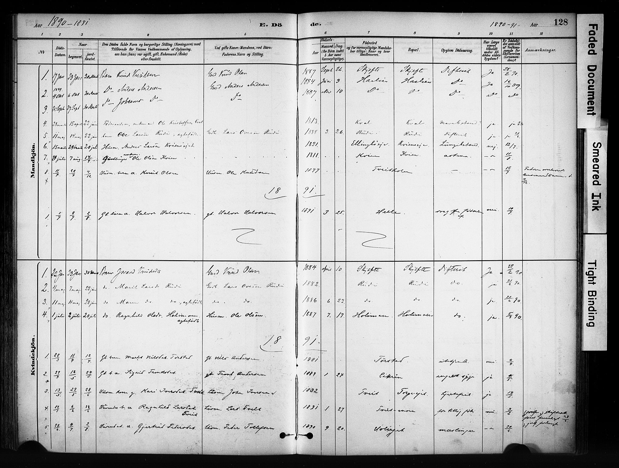 Vang prestekontor, Valdres, SAH/PREST-140/H/Ha/L0009: Parish register (official) no. 9, 1882-1914, p. 128