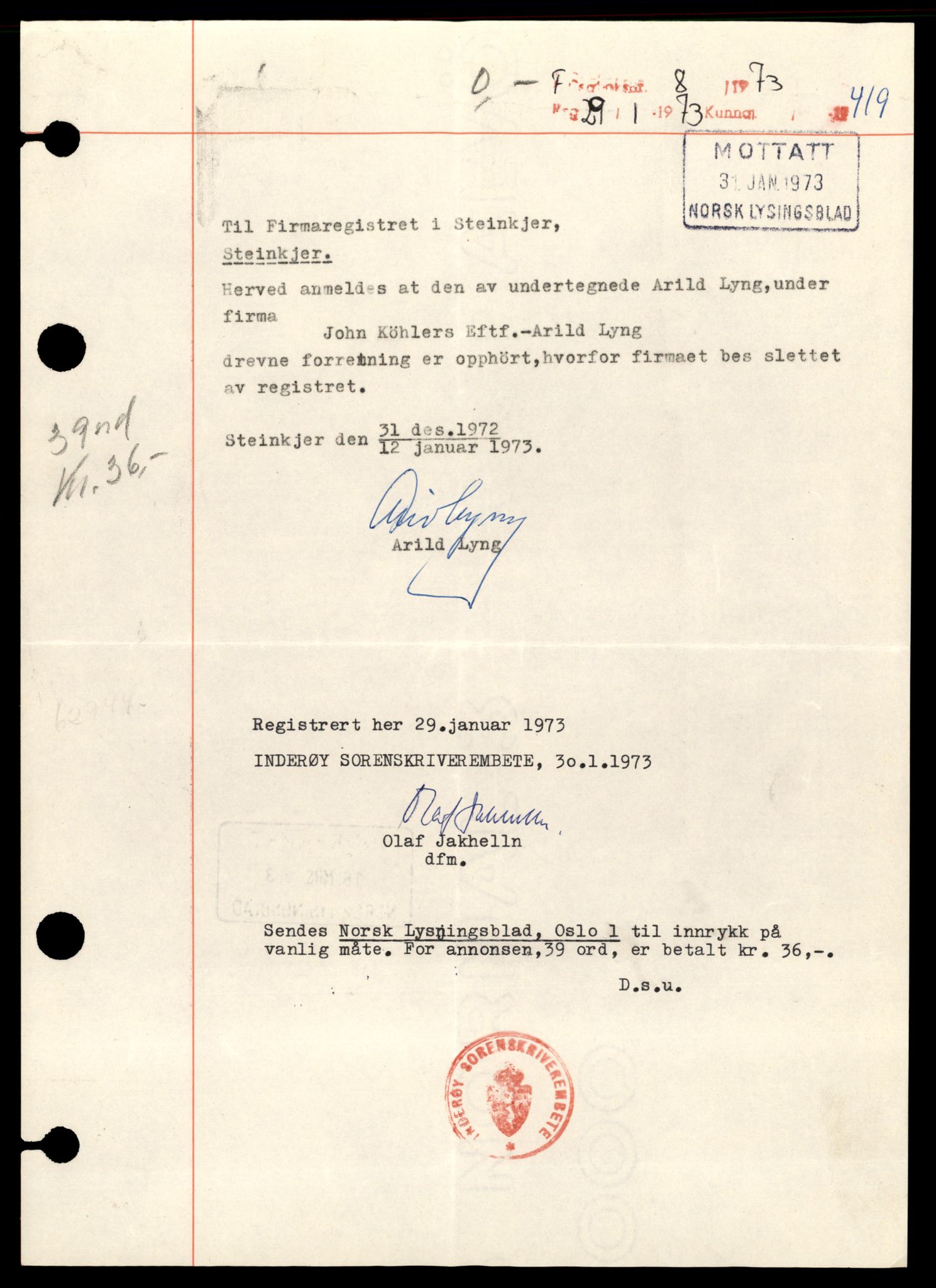 Inderøy sorenskriveri, SAT/A-4147/2/J/Jd/Jdb/L0003: Bilag, enkeltmannsforetak, L-Sa, 1944-1990, p. 3