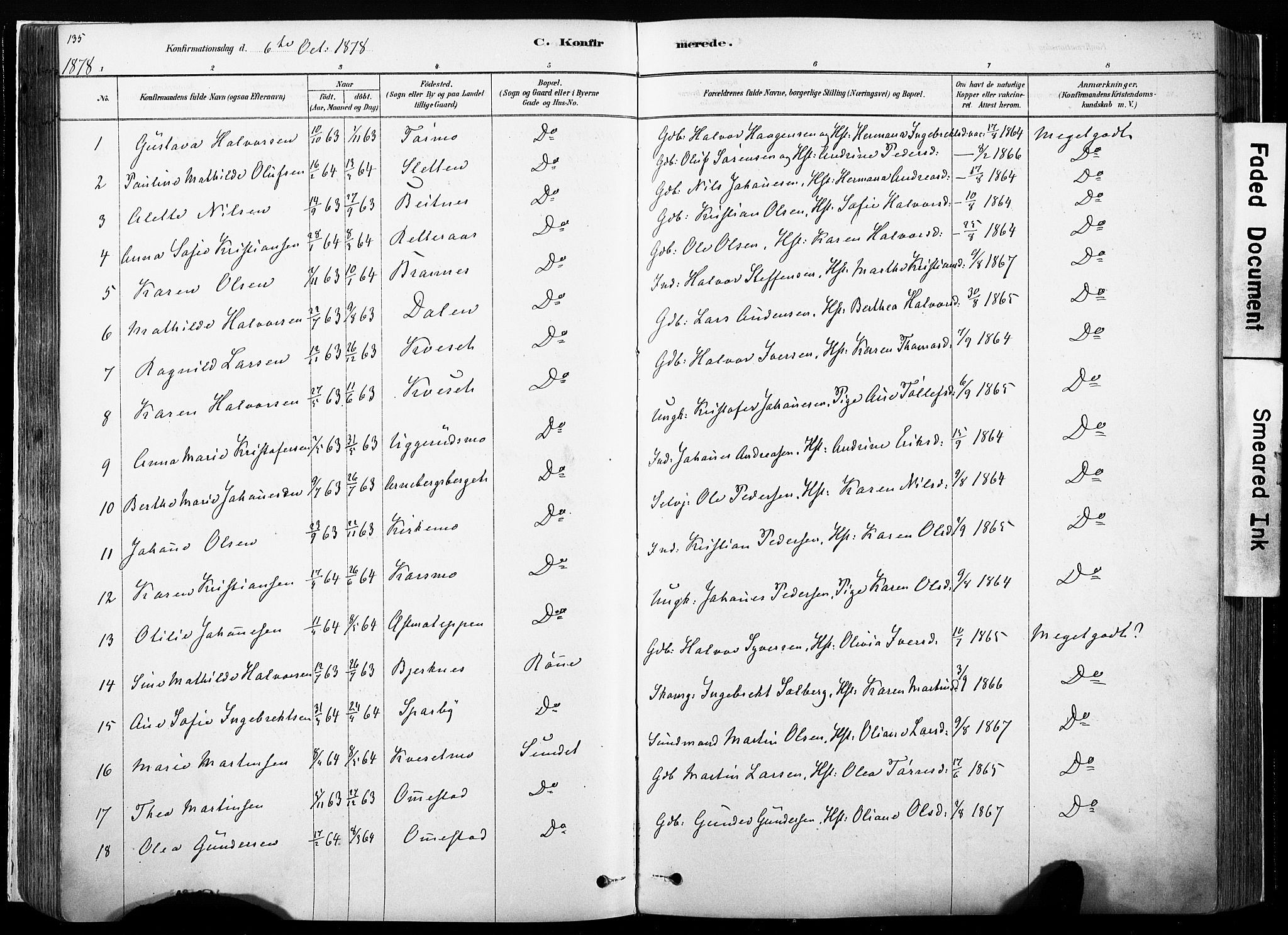 Hof prestekontor, AV/SAH-PREST-038/H/Ha/Haa/L0010: Parish register (official) no. 10, 1878-1909, p. 135