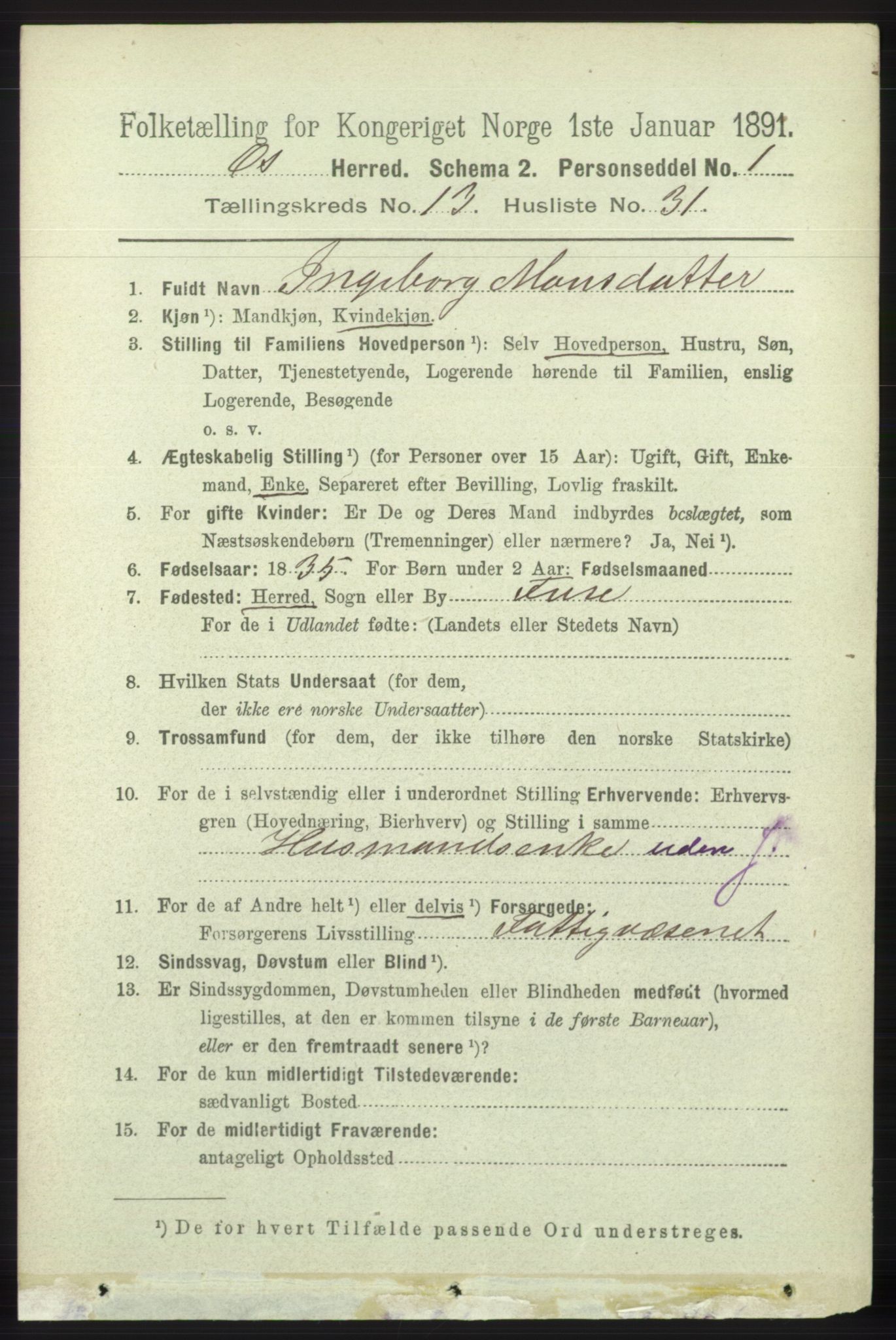 RA, 1891 census for 1243 Os, 1891, p. 2973