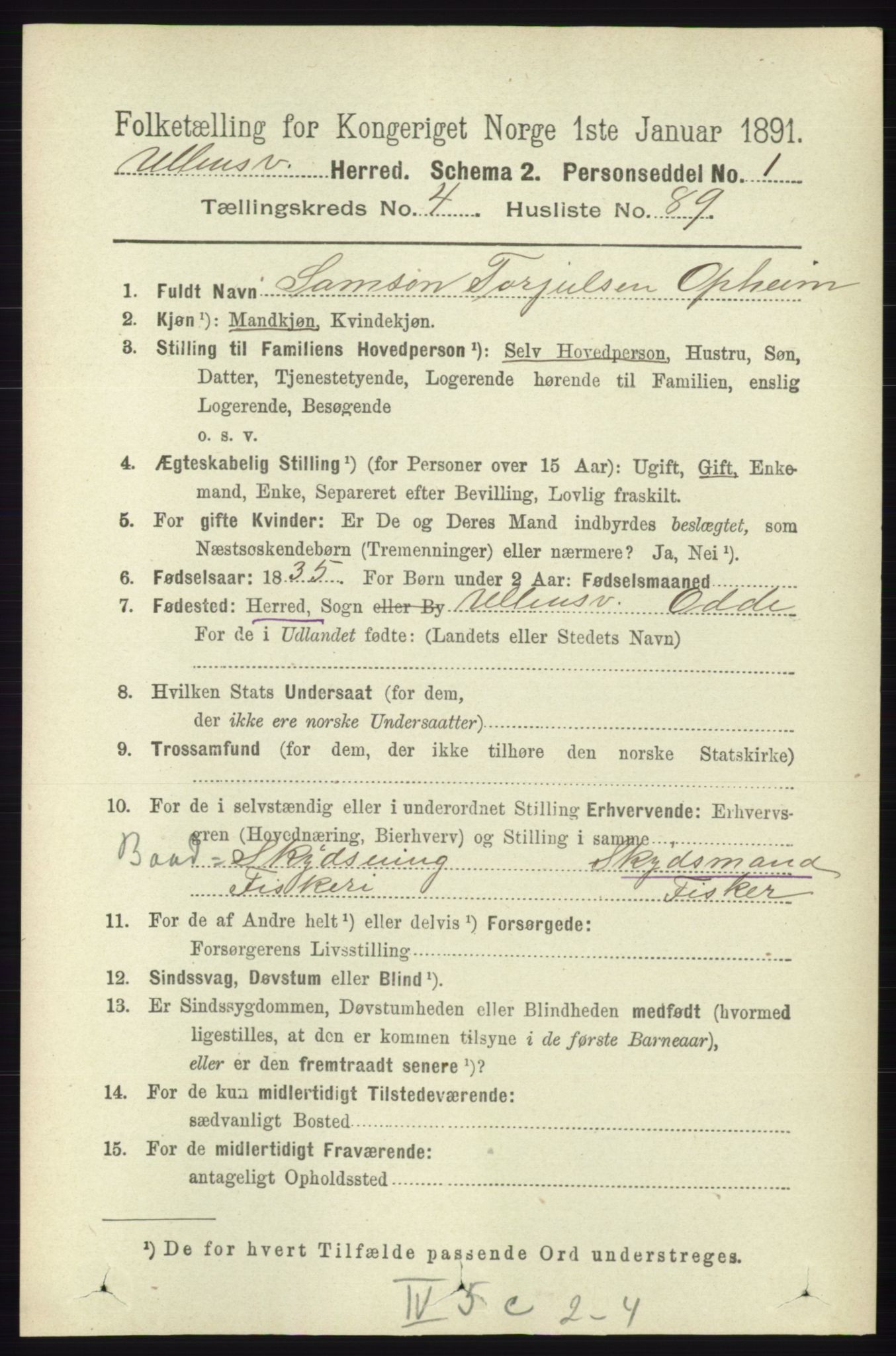 RA, 1891 census for 1230 Ullensvang, 1891, p. 1414