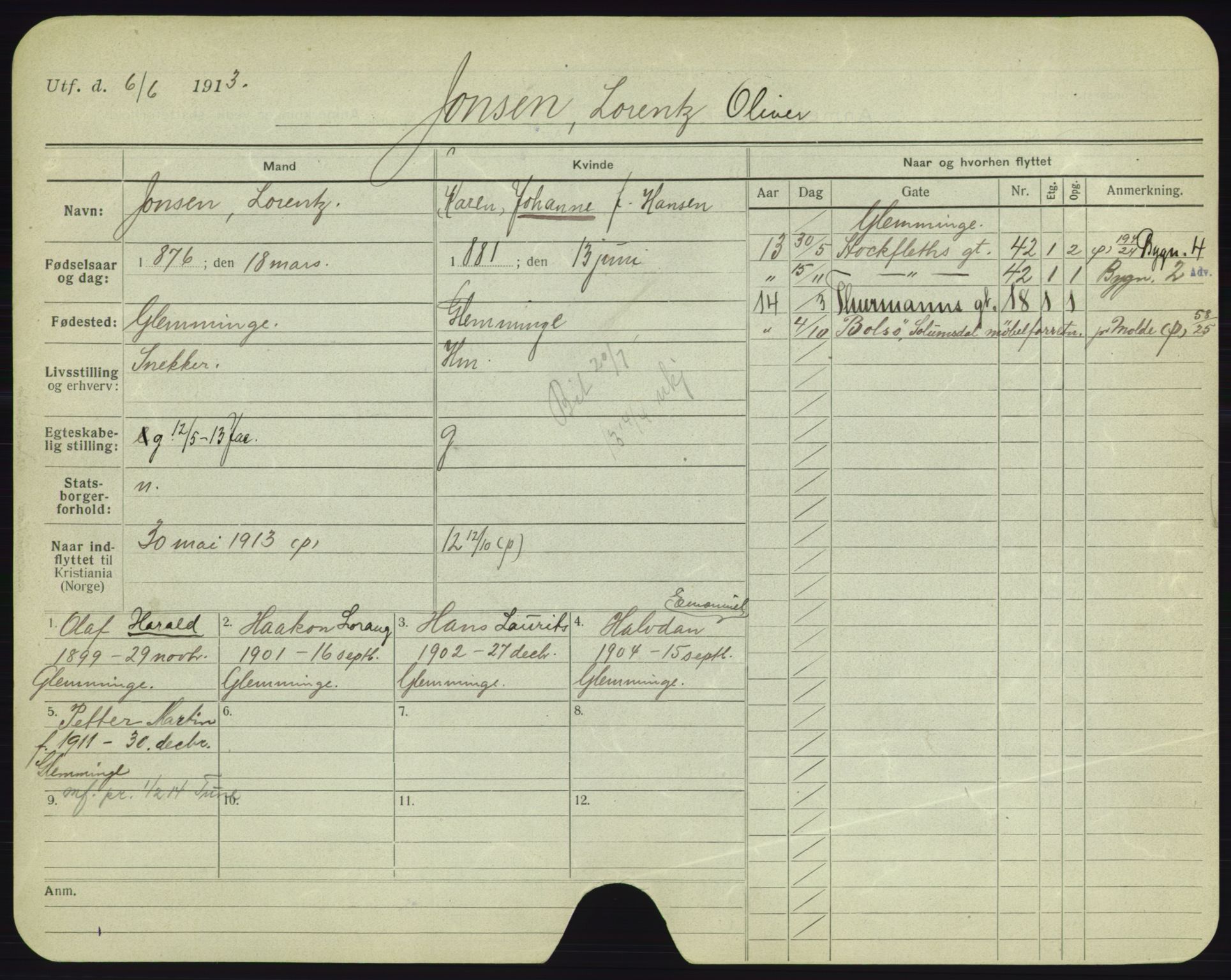 Oslo folkeregister, Registerkort, AV/SAO-A-11715/F/Fa/Fac/L0005: Menn, 1906-1914, p. 927a