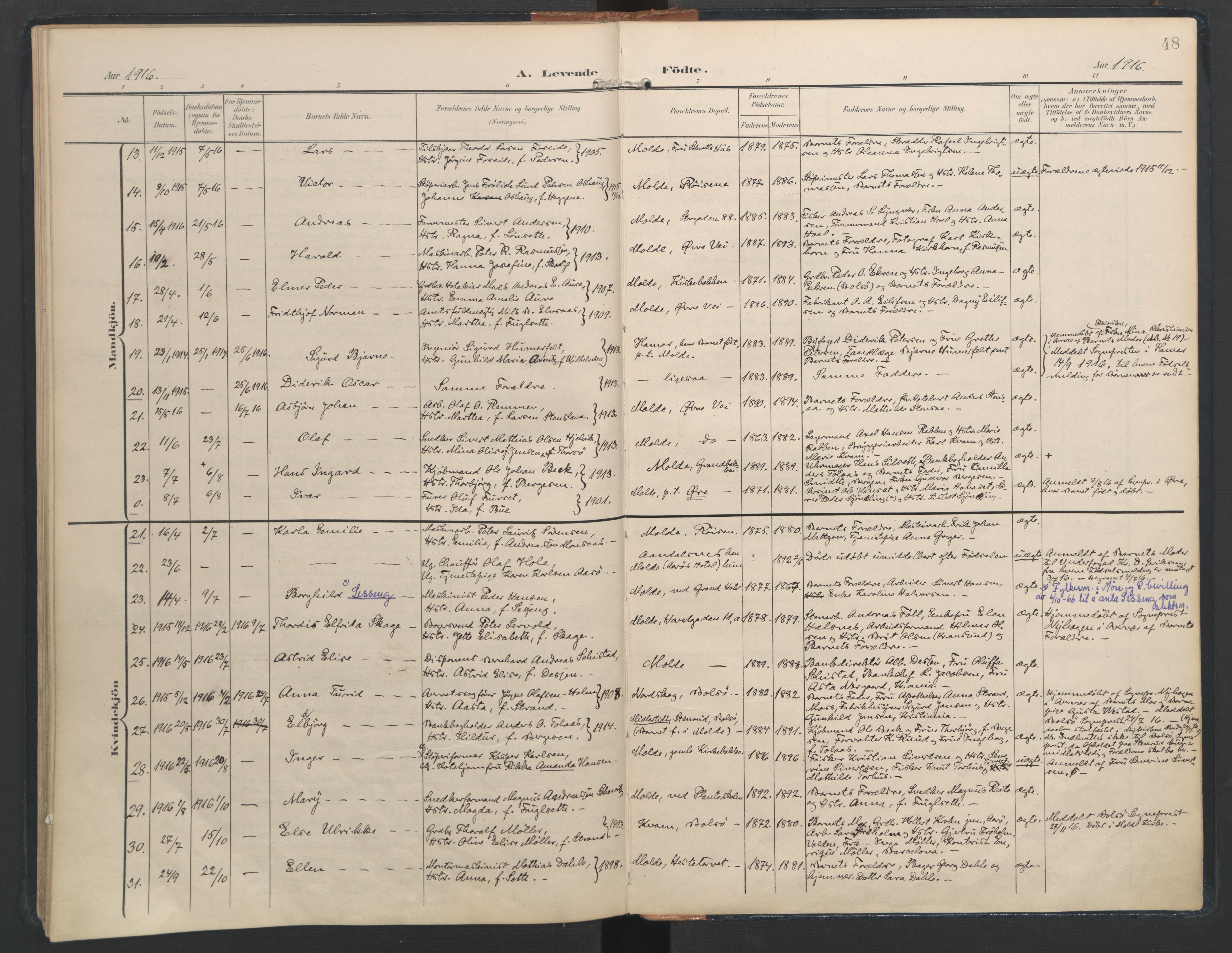 Ministerialprotokoller, klokkerbøker og fødselsregistre - Møre og Romsdal, SAT/A-1454/558/L0693: Parish register (official) no. 558A07, 1903-1917, p. 48