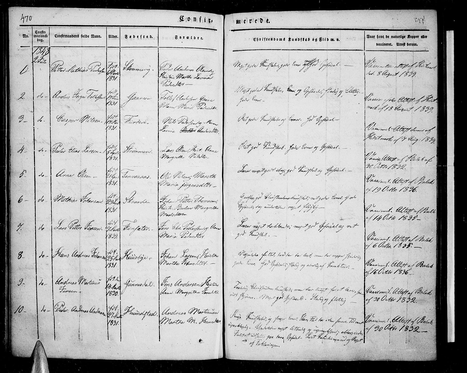 Kvæfjord sokneprestkontor, SATØ/S-1323/G/Ga/Gaa/L0003kirke: Parish register (official) no. 3, 1830-1857, p. 470