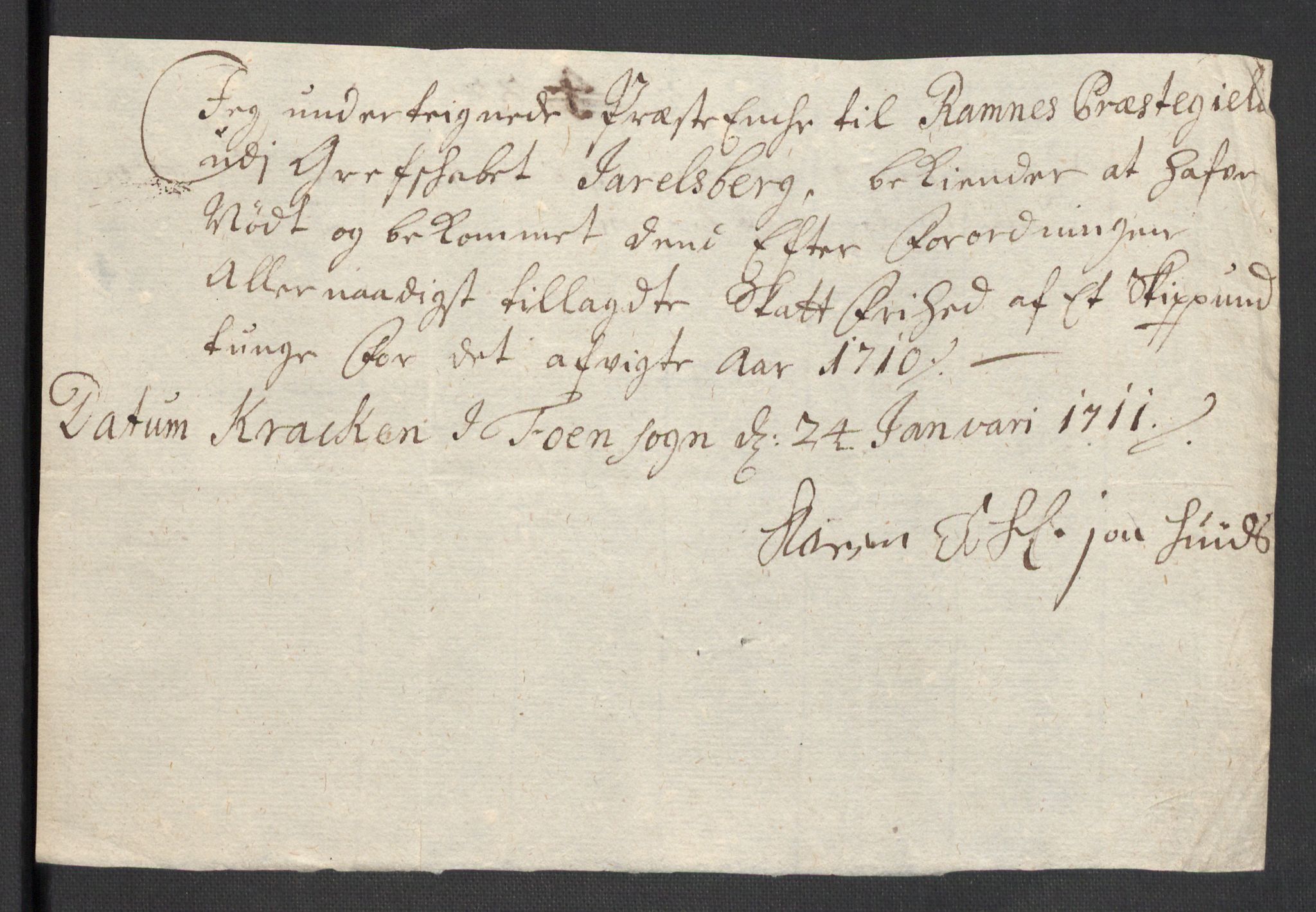 Rentekammeret inntil 1814, Reviderte regnskaper, Fogderegnskap, AV/RA-EA-4092/R32/L1875: Fogderegnskap Jarlsberg grevskap, 1710, p. 346