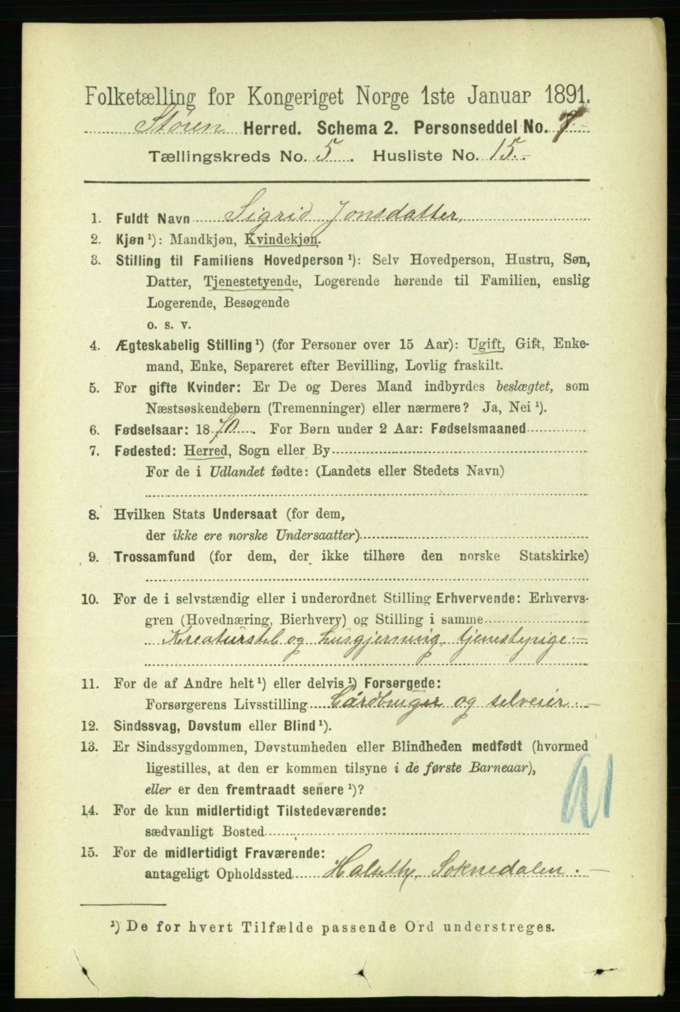 RA, 1891 census for 1648 Støren, 1891, p. 2026