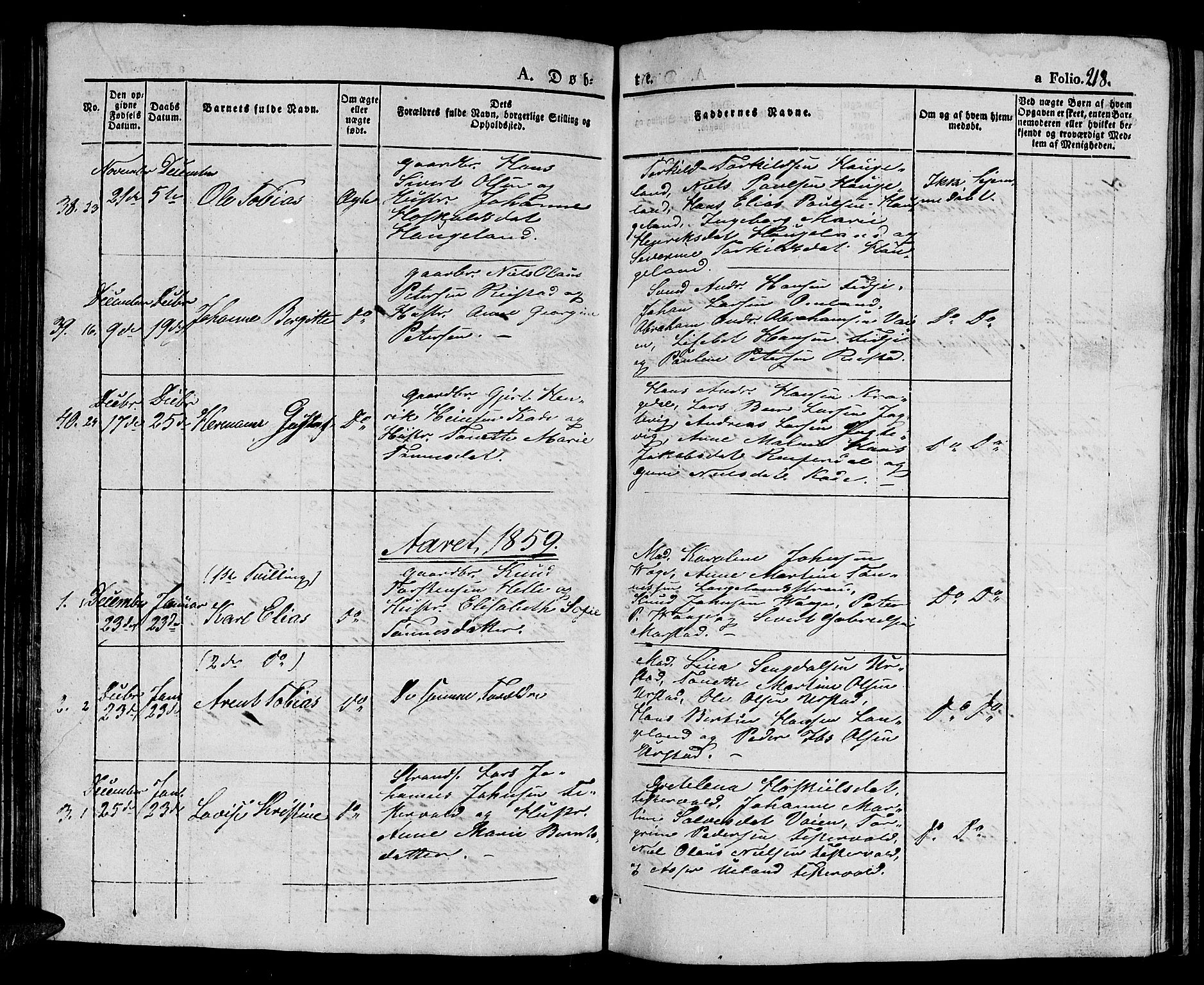 Flekkefjord sokneprestkontor, SAK/1111-0012/F/Fb/Fbb/L0002: Parish register (copy) no. B 2a, 1831-1866, p. 218