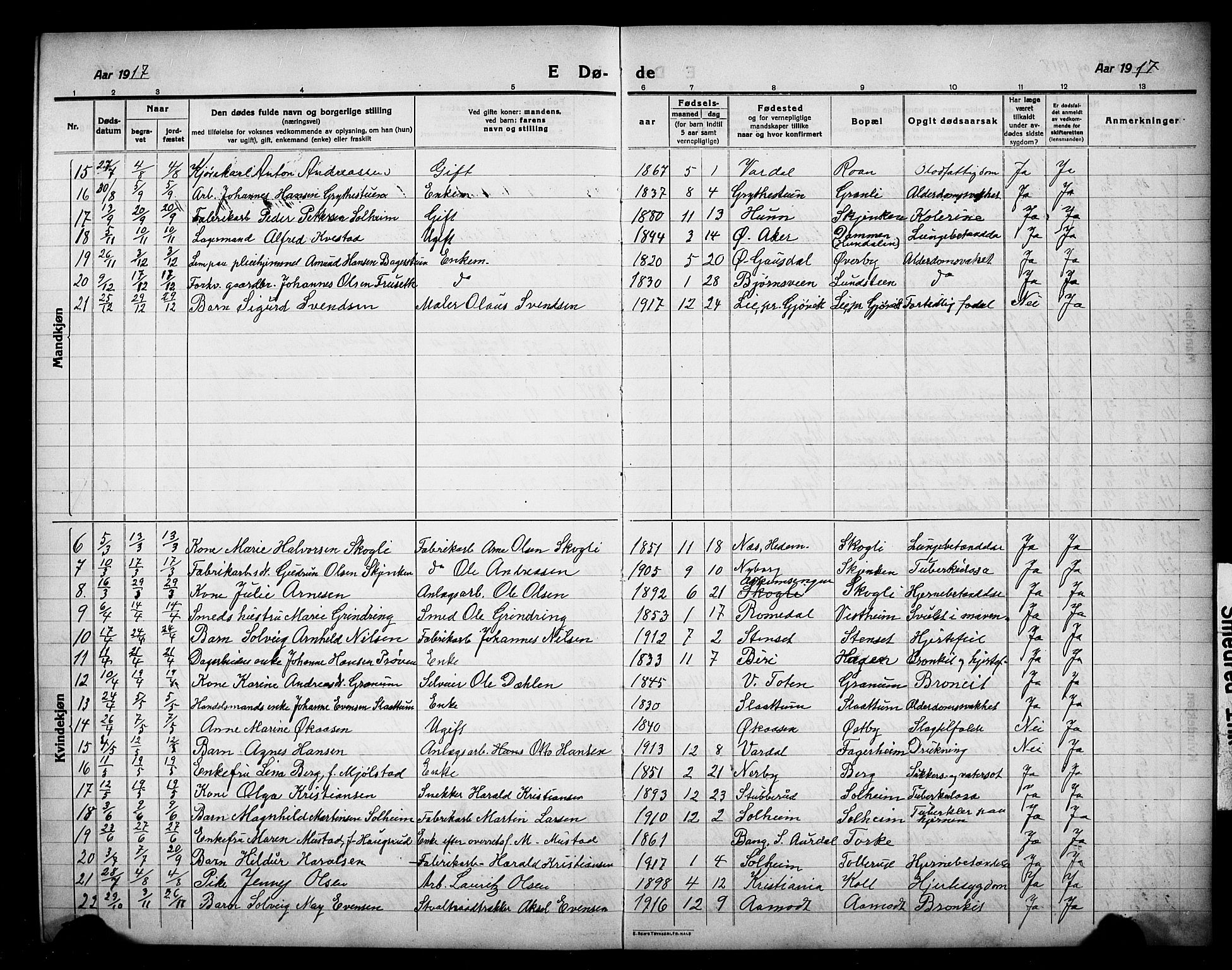 Vardal prestekontor, SAH/PREST-100/H/Ha/Hab/L0016: Parish register (copy) no. 16, 1915-1929