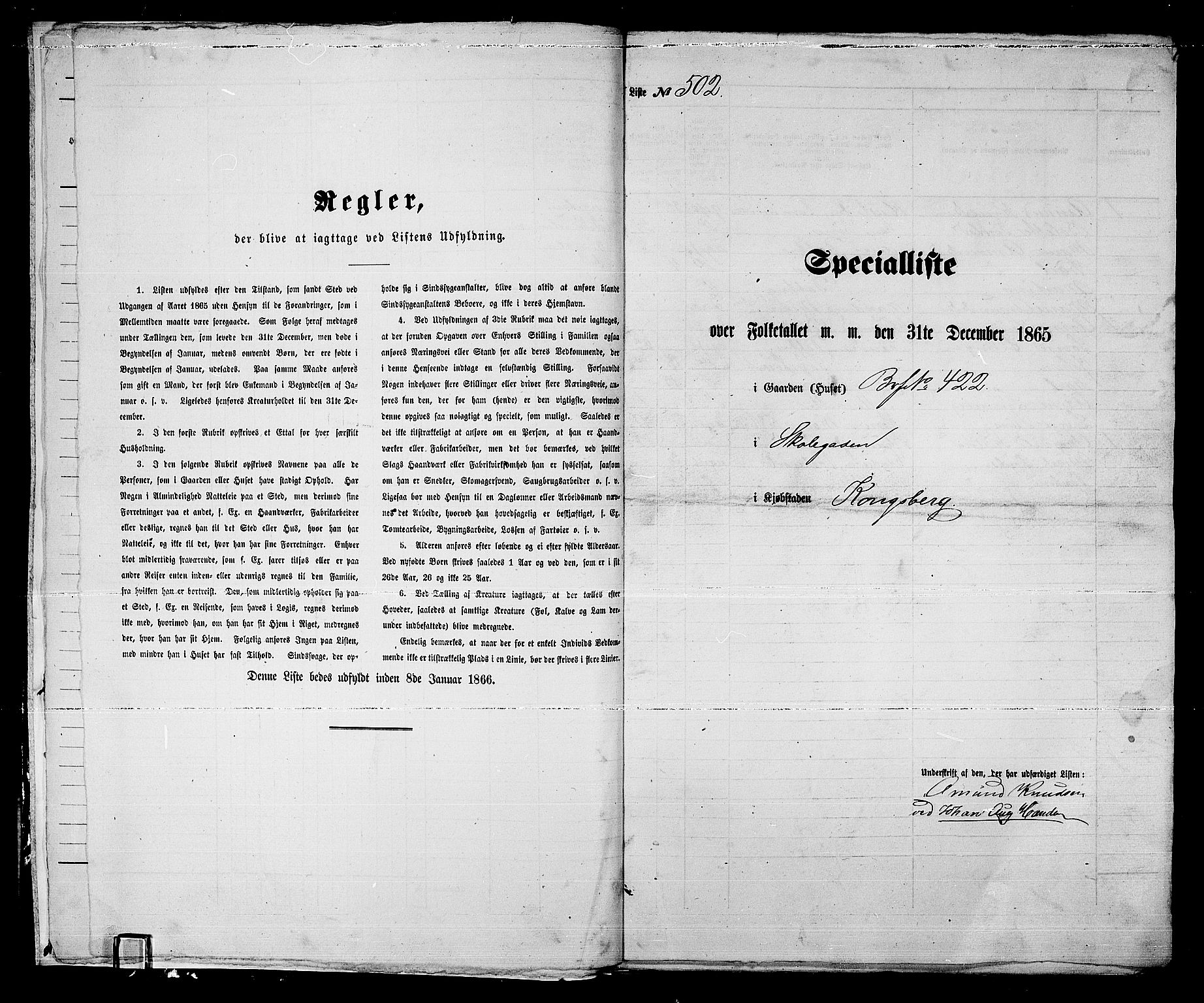 RA, 1865 census for Kongsberg/Kongsberg, 1865, p. 1016