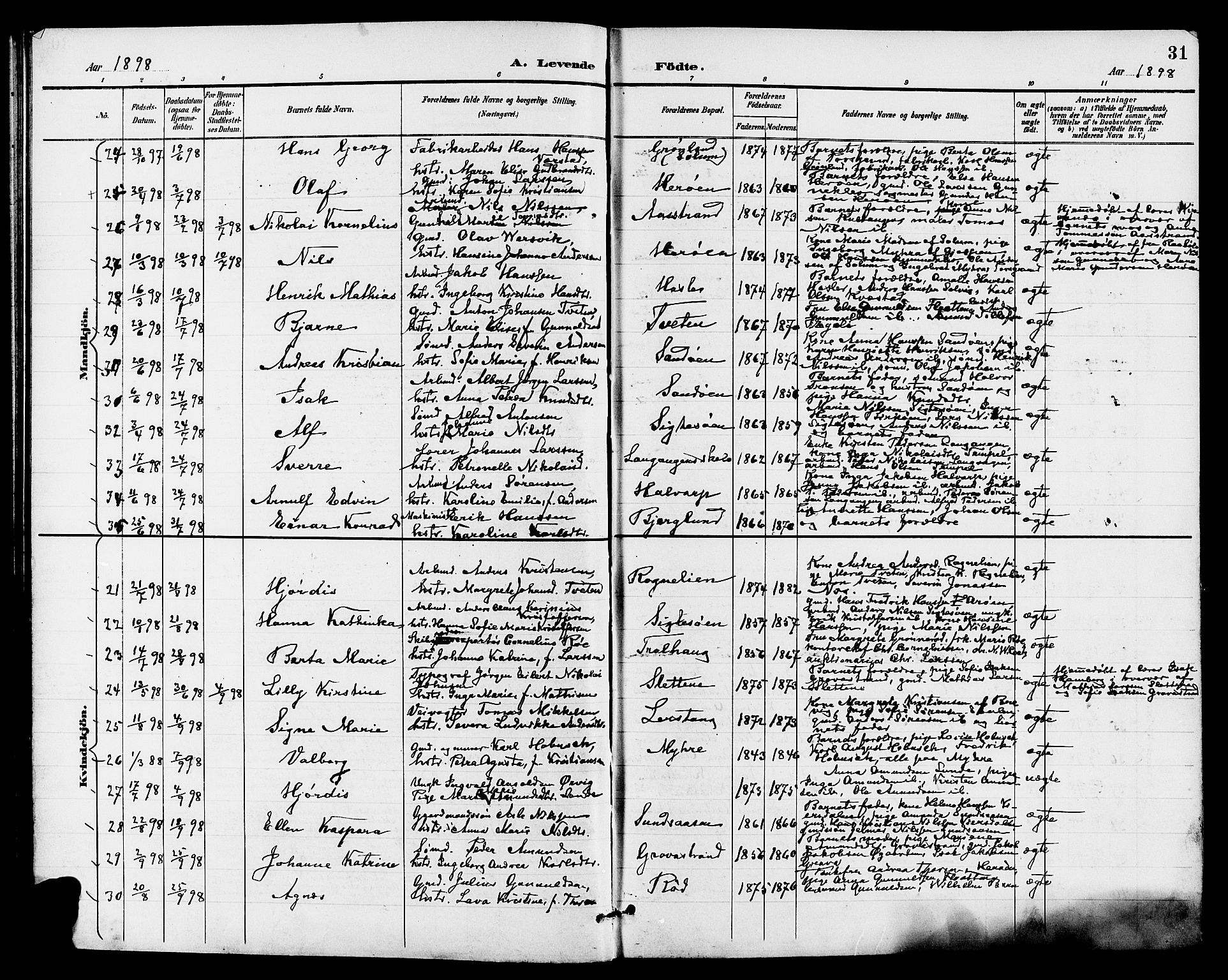 Eidanger kirkebøker, AV/SAKO-A-261/G/Ga/L0003: Parish register (copy) no. 3, 1893-1911, p. 31