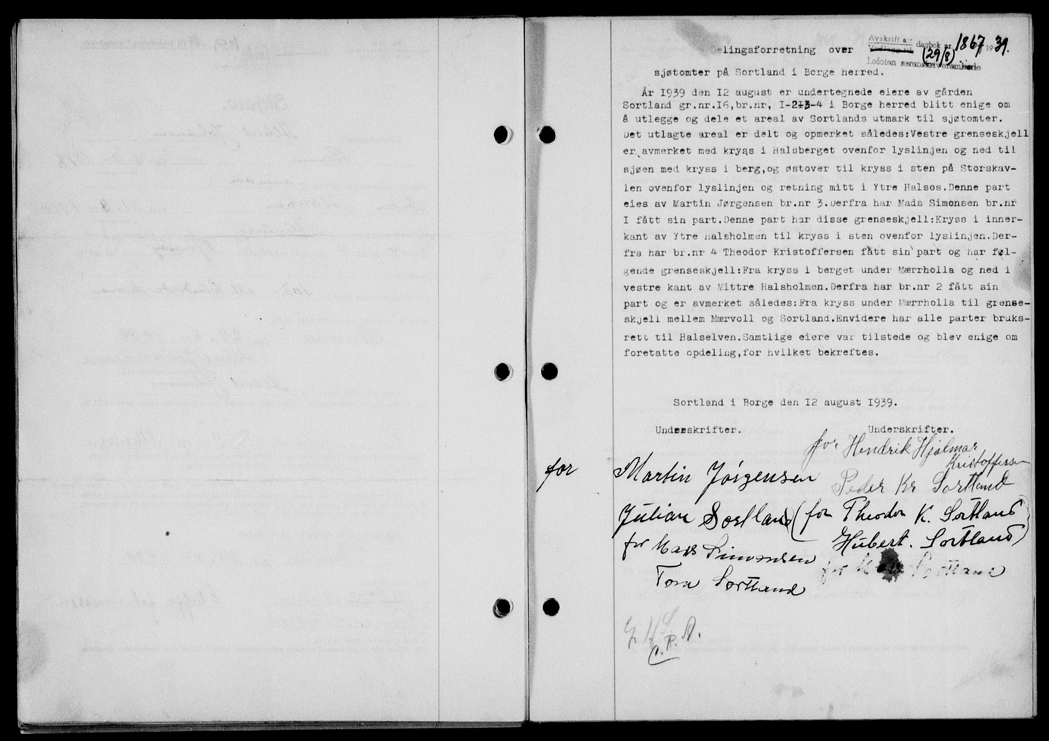 Lofoten sorenskriveri, SAT/A-0017/1/2/2C/L0006a: Mortgage book no. 6a, 1939-1939, Diary no: : 1867/1939