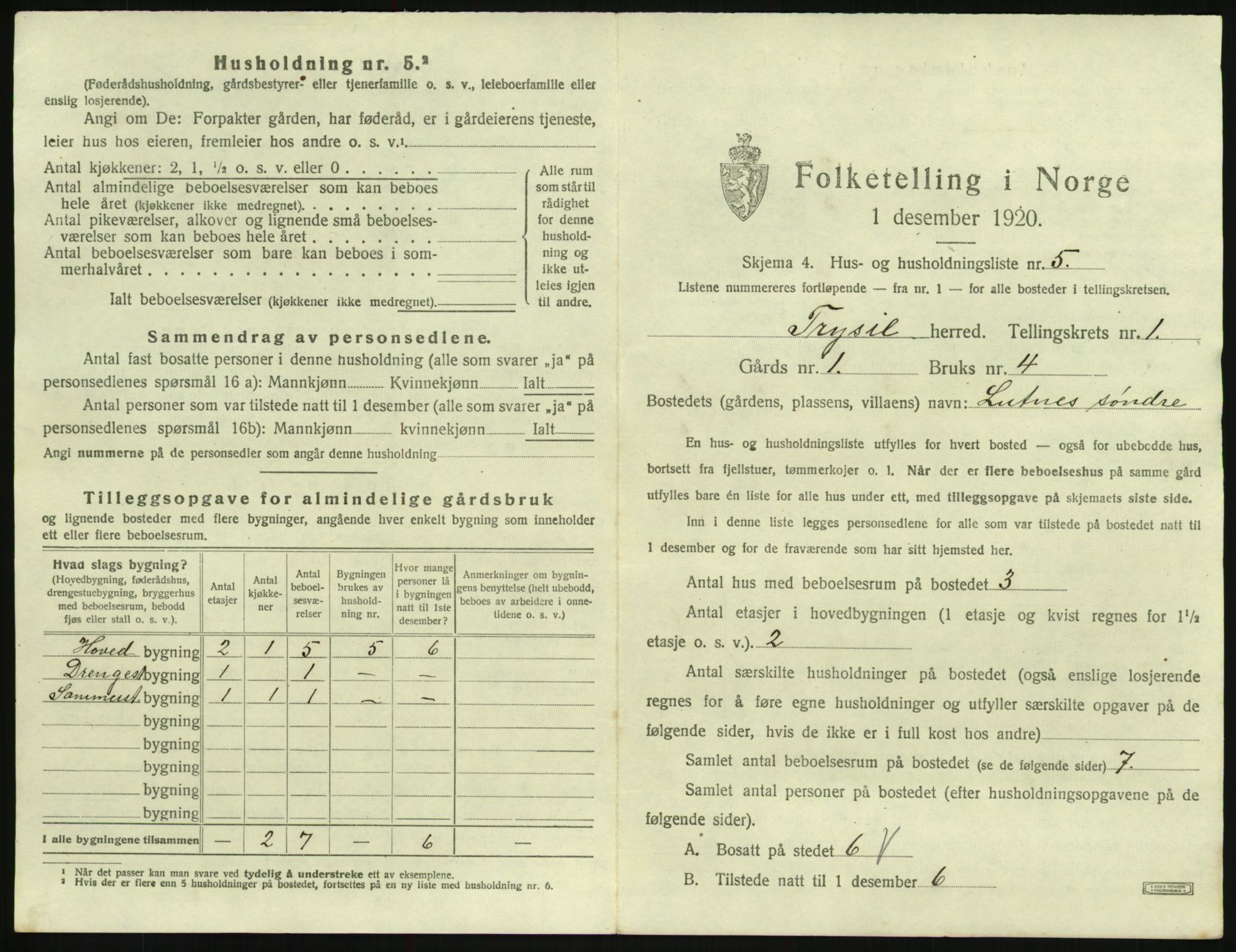 SAH, 1920 census for Trysil, 1920, p. 99