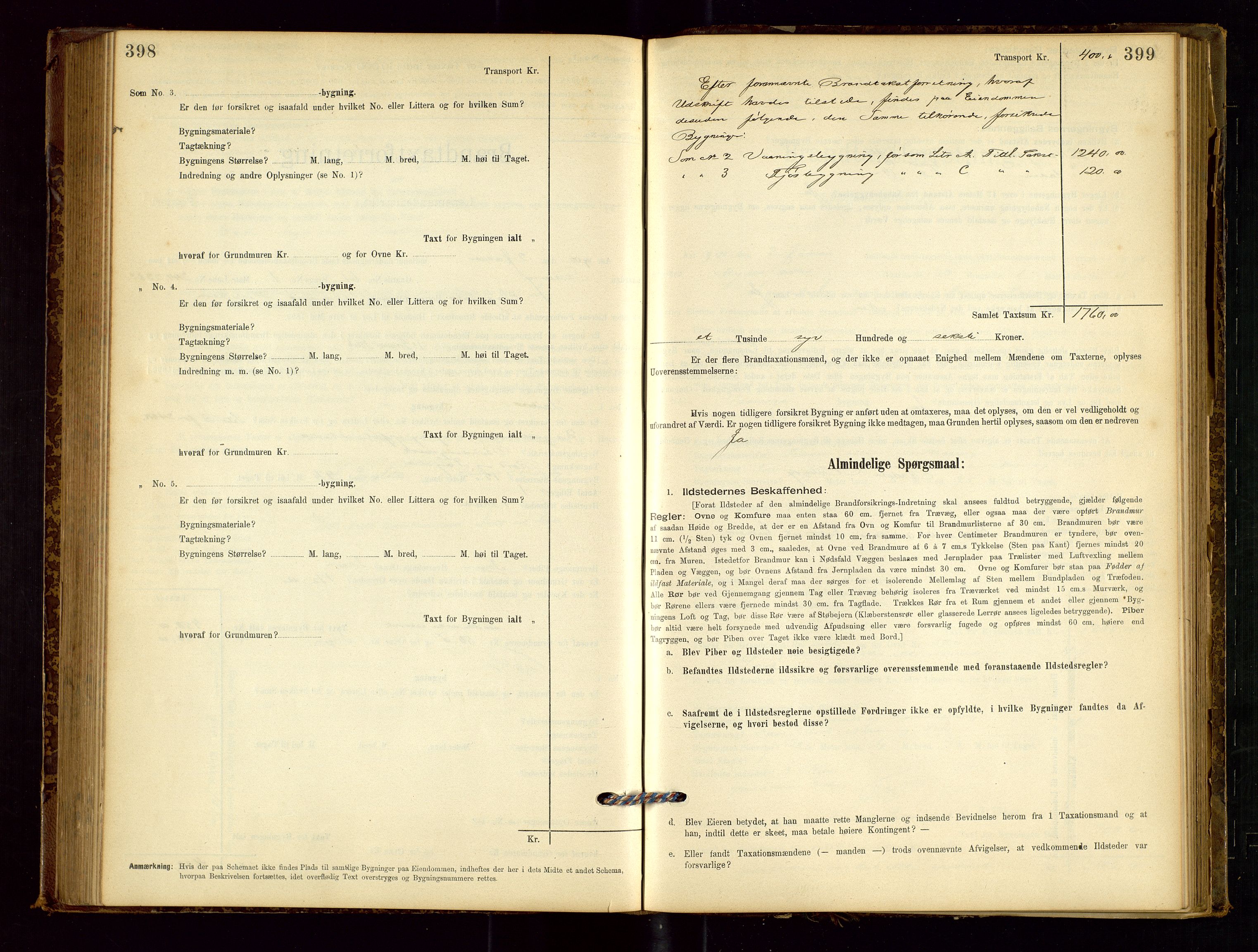 Sokndal lensmannskontor, AV/SAST-A-100417/Gob/L0001: "Brandtaxt-Protokol", 1895-1902, p. 398-399