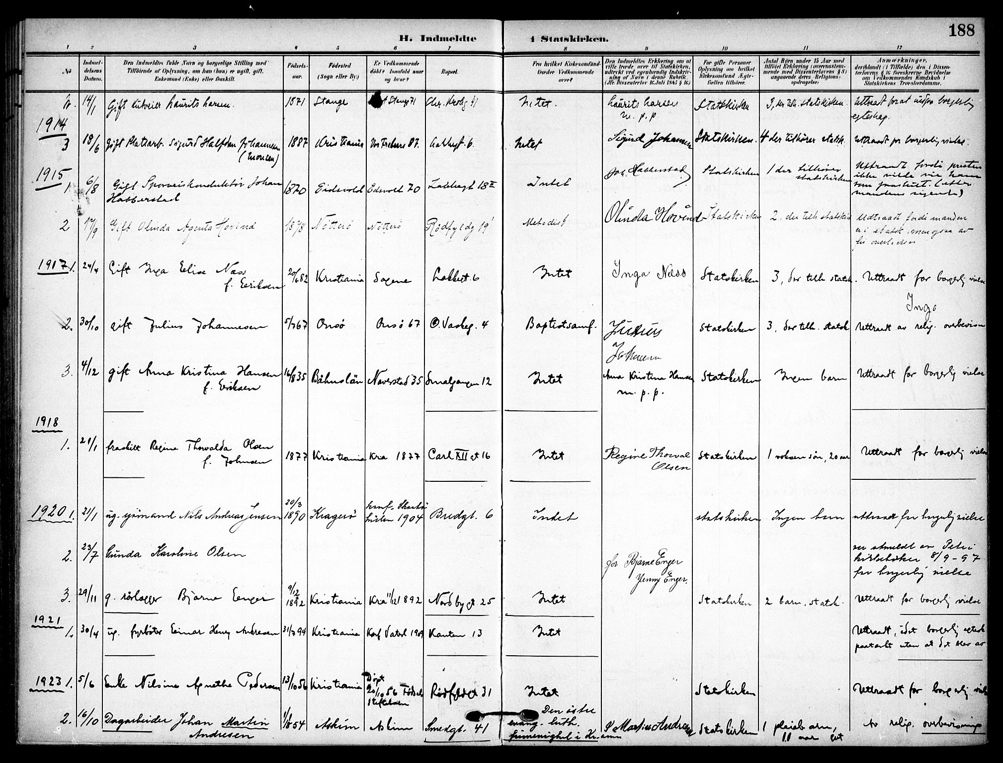 Vaterland prestekontor Kirkebøker, AV/SAO-A-10880/F/Fa/L0002: Parish register (official) no. 2, 1907-1921, p. 188