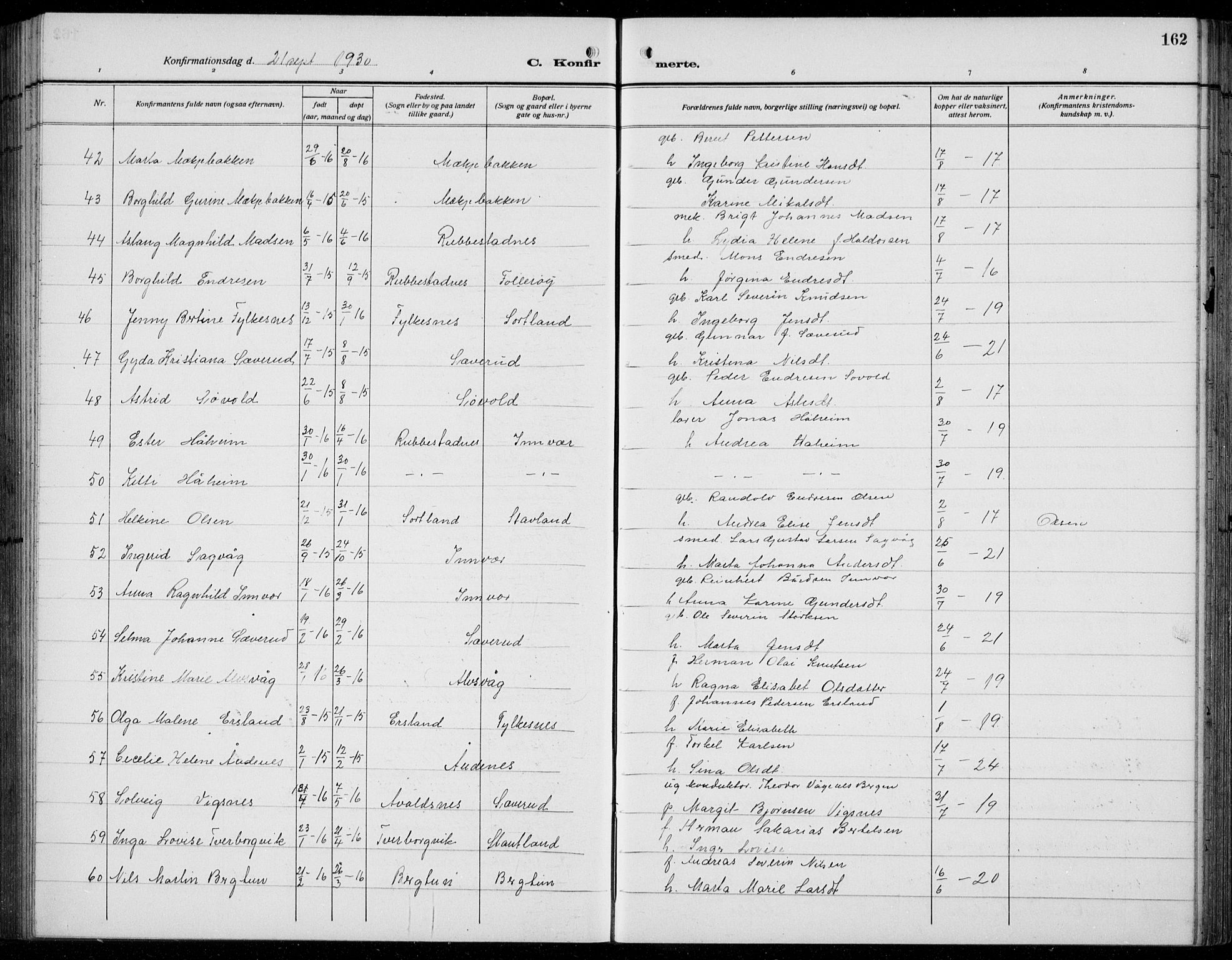 Finnås sokneprestembete, AV/SAB-A-99925/H/Ha/Hab/Habb/L0006: Parish register (copy) no. B 6, 1920-1936, p. 162