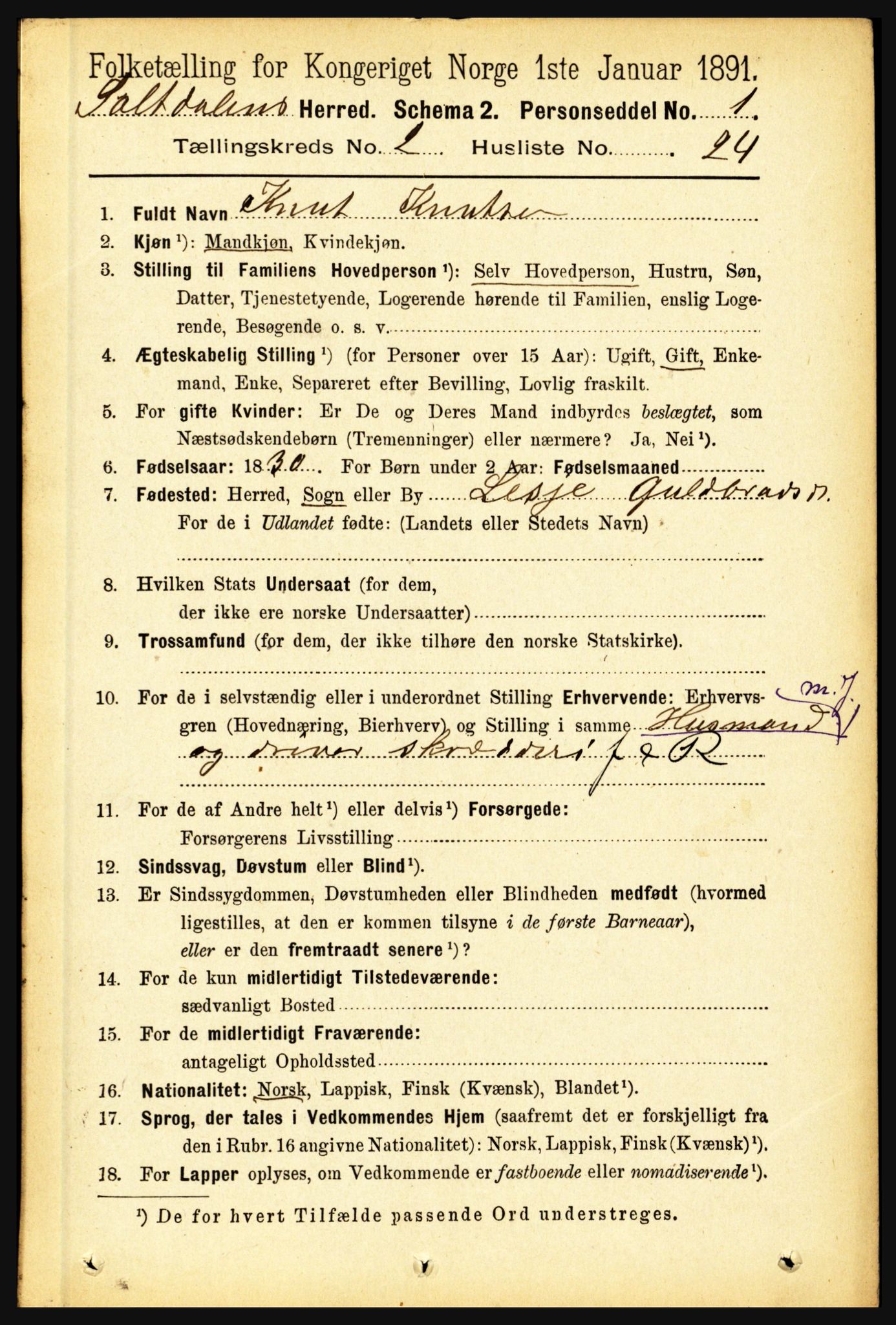 RA, 1891 census for 1840 Saltdal, 1891, p. 819