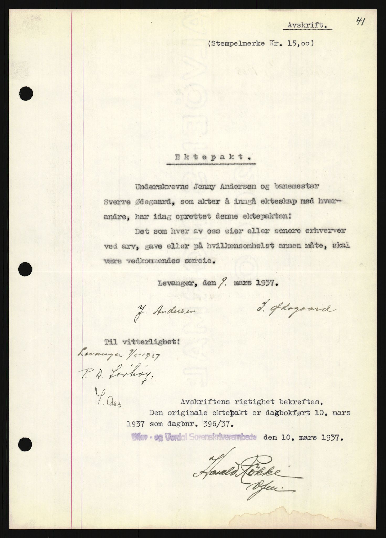 Oslo byskriverembete, AV/SAO-A-10227/2/G/Gb/L0066: Tinglyste ektepakter, Nord-Trøndelag, bind 2, 1936-1950