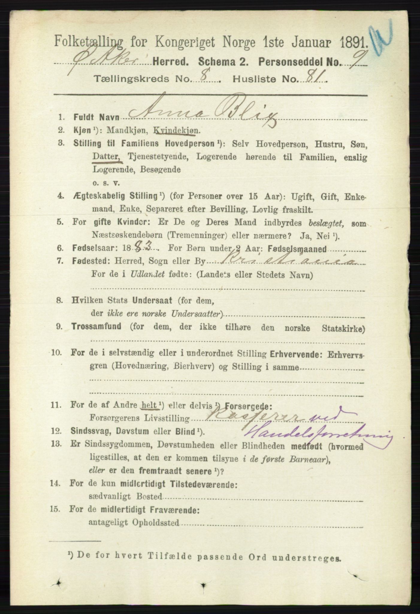 RA, 1891 census for 0218 Aker, 1891, p. 7925