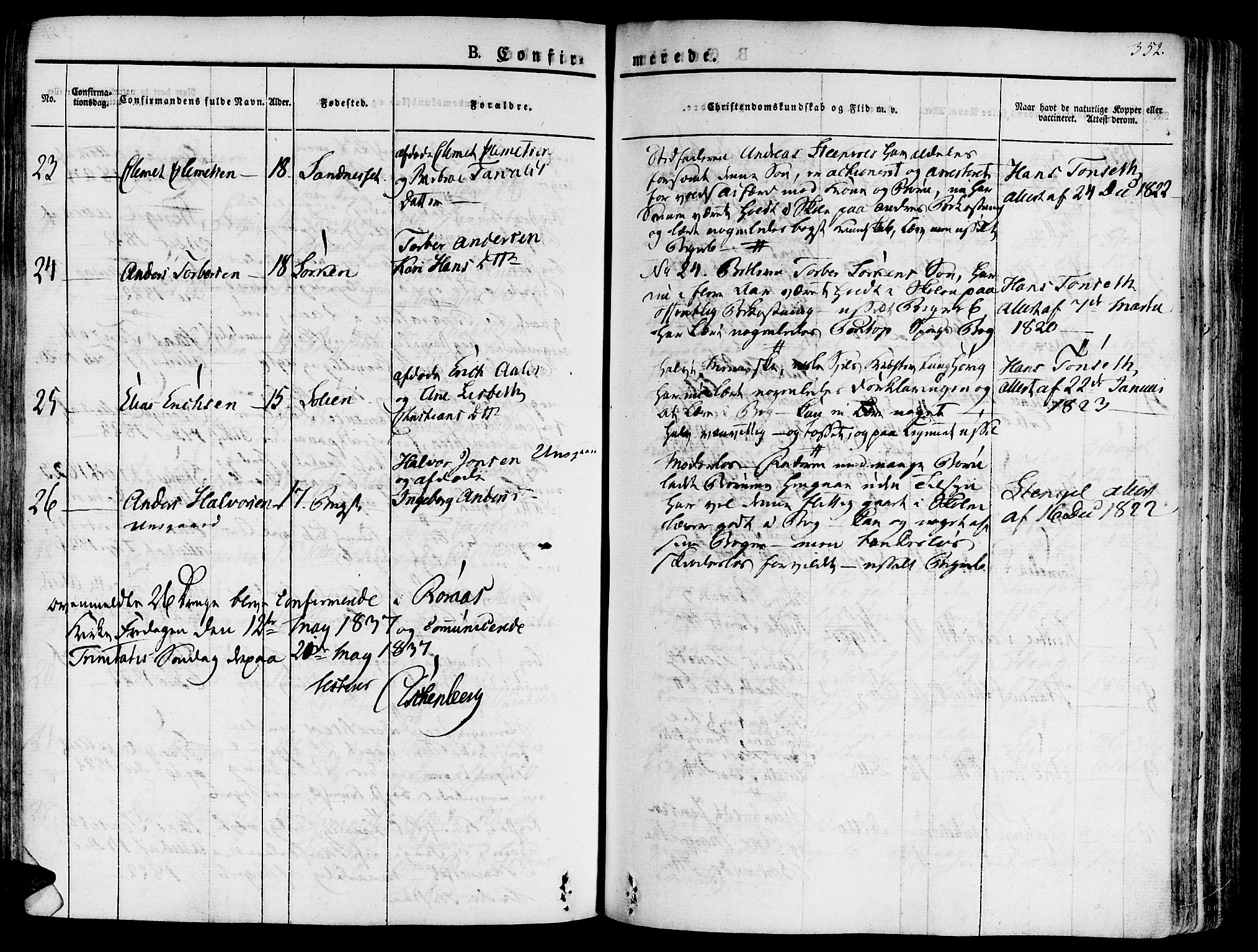 Ministerialprotokoller, klokkerbøker og fødselsregistre - Sør-Trøndelag, AV/SAT-A-1456/681/L0930: Parish register (official) no. 681A08, 1829-1844, p. 352