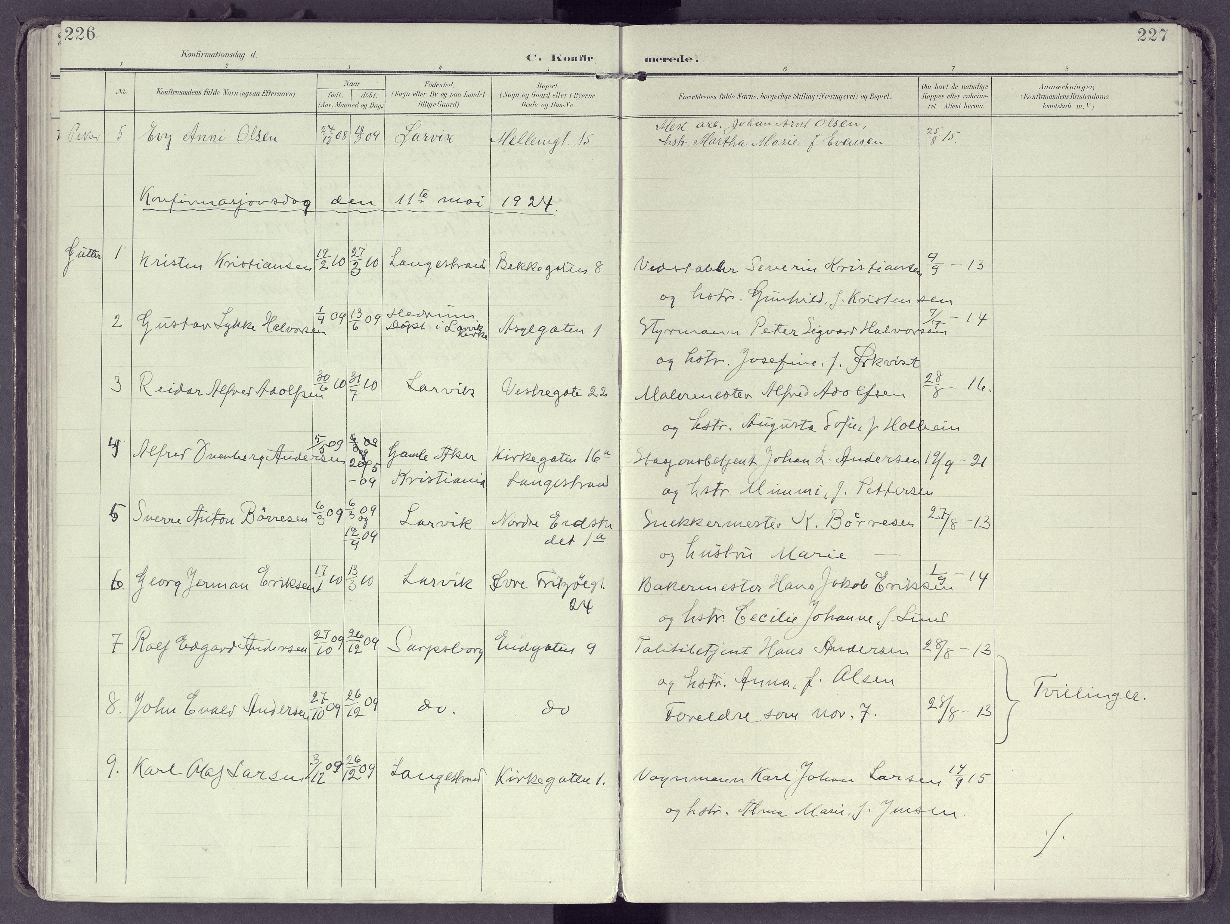 Larvik kirkebøker, SAKO/A-352/F/Fb/L0005: Parish register (official) no. II 5, 1903-1925, p. 226-227