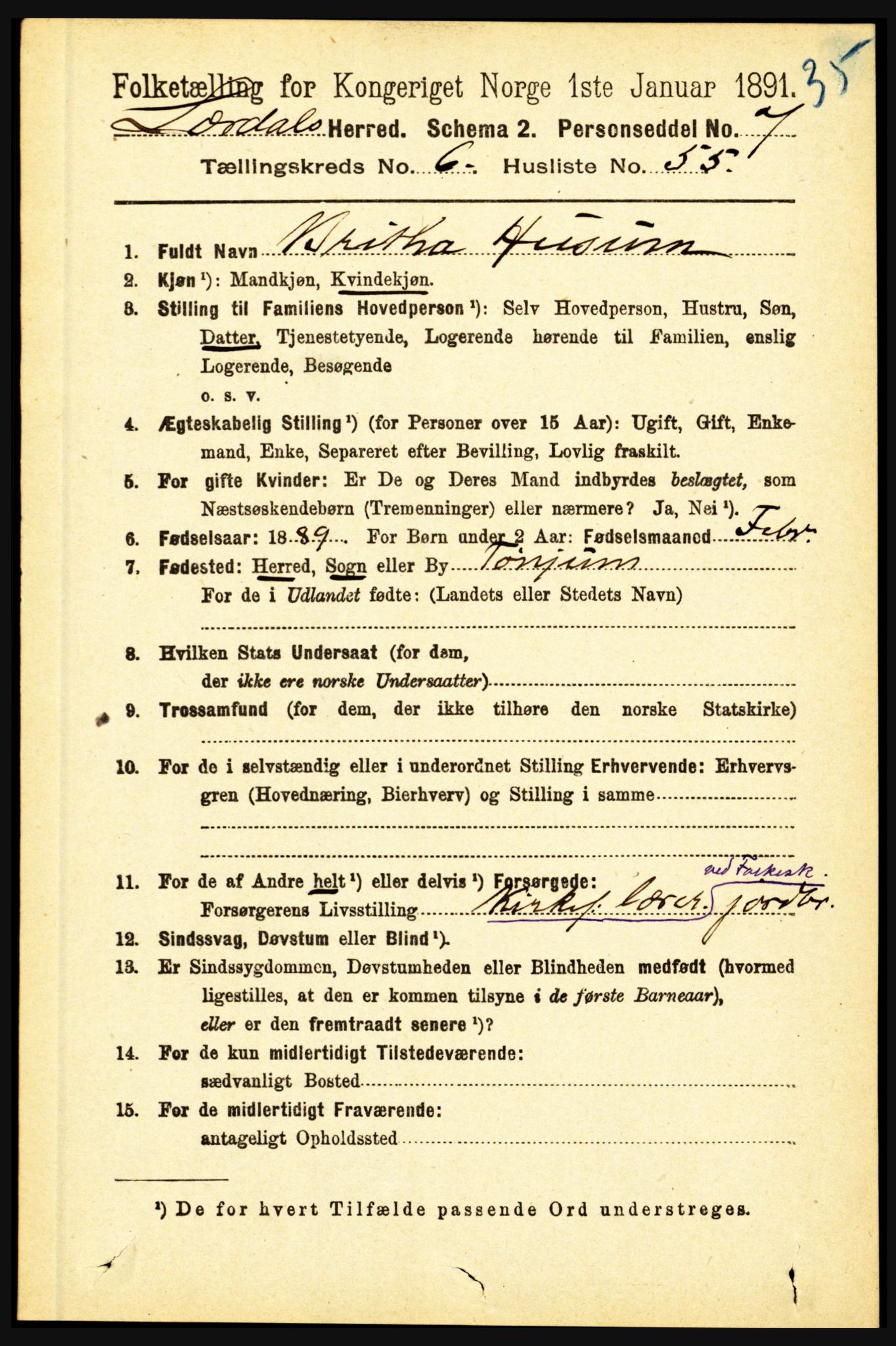 RA, 1891 census for 1422 Lærdal, 1891, p. 744