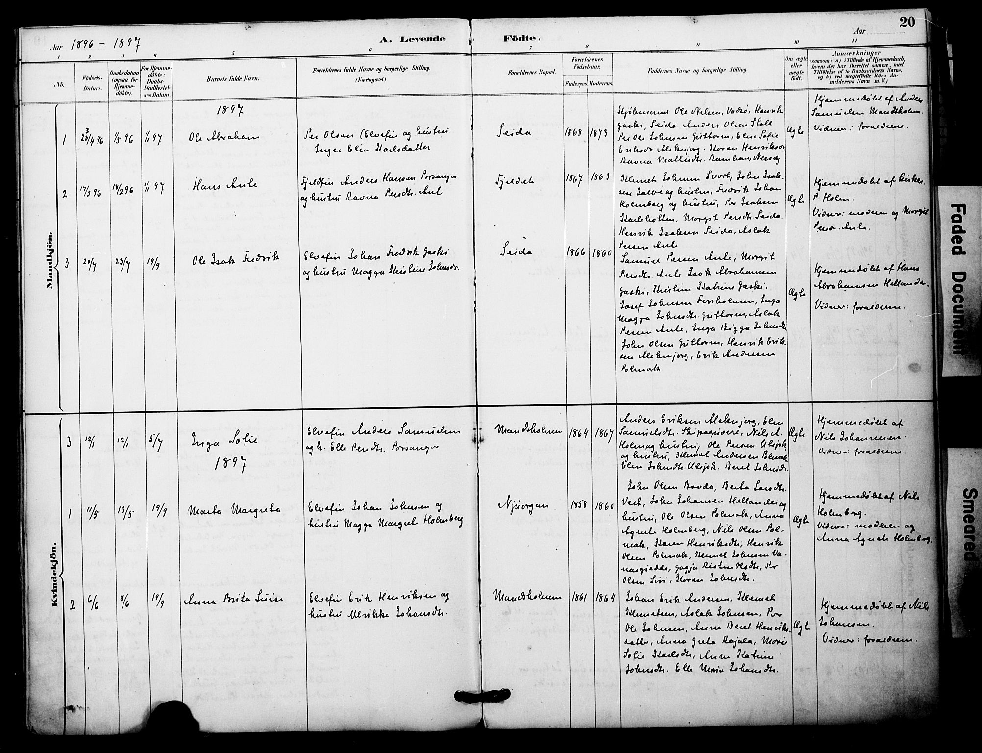 Nesseby sokneprestkontor, AV/SATØ-S-1330/H/Ha/L0005kirke: Parish register (official) no. 5, 1885-1906, p. 20