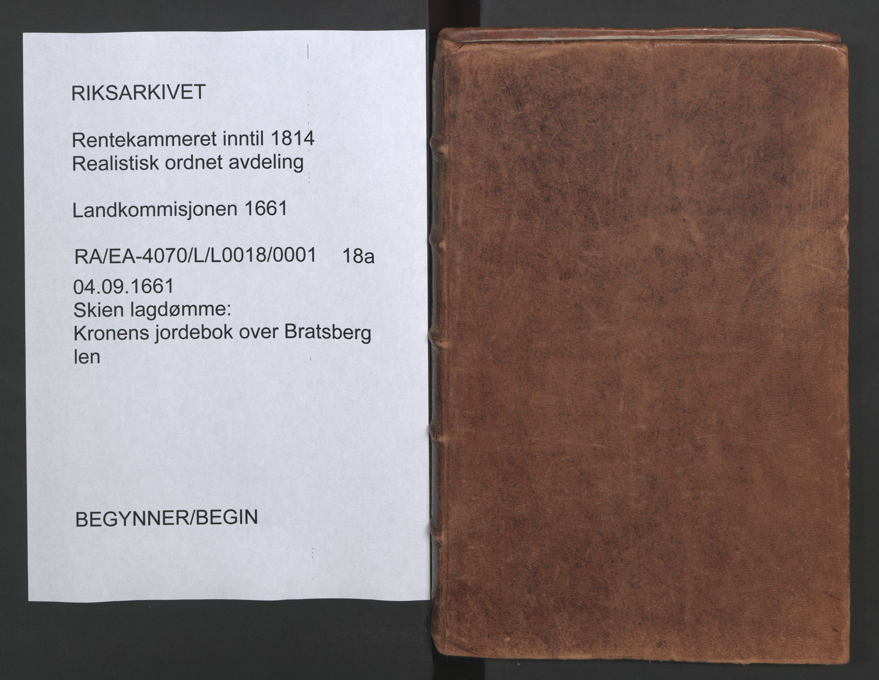 Rentekammeret inntil 1814, Realistisk ordnet avdeling, AV/RA-EA-4070/L/L0018/0001: Skien lagdømme: / Kronens jordebok over Bratsberg len, 1661