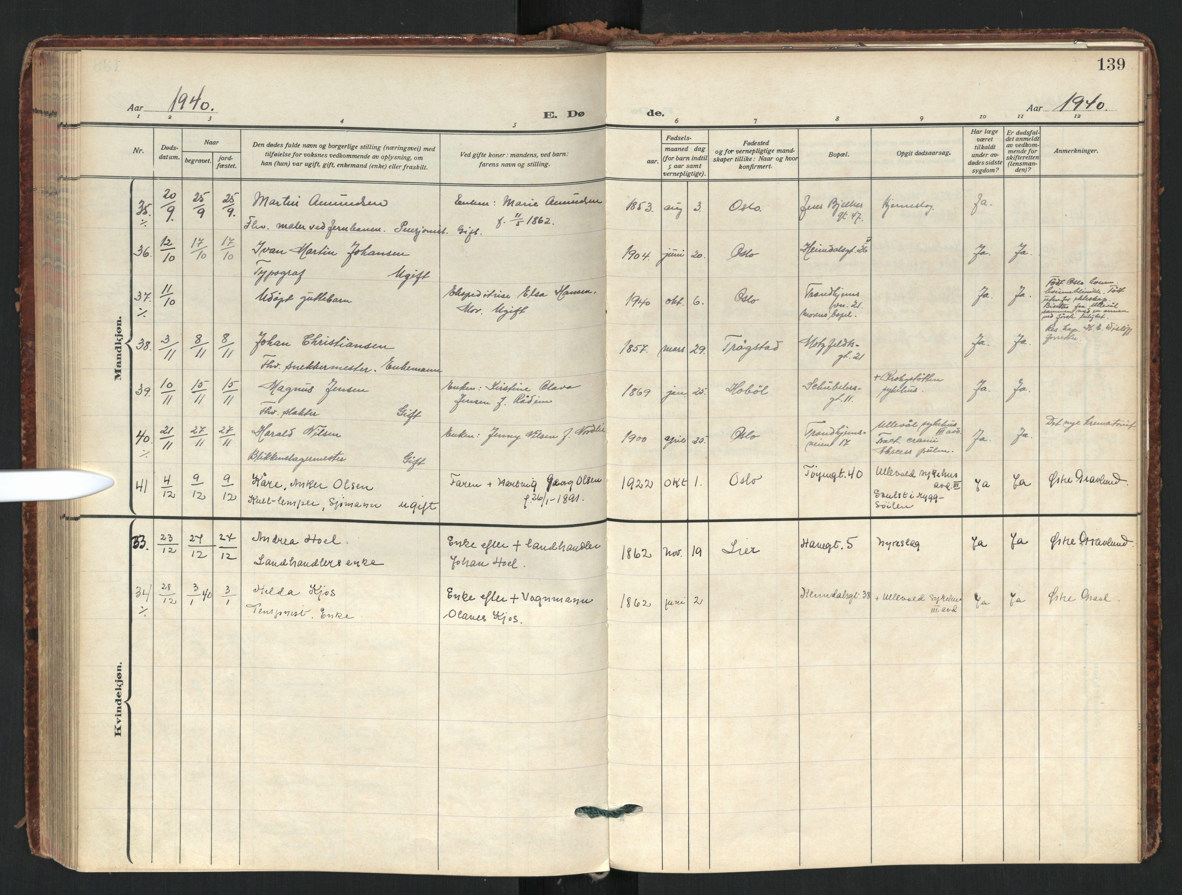 Tøyen prestekontor Kirkebøker, AV/SAO-A-10167a/F/Fa/L0006: Parish register (official) no. I 6, 1931-1966, p. 139