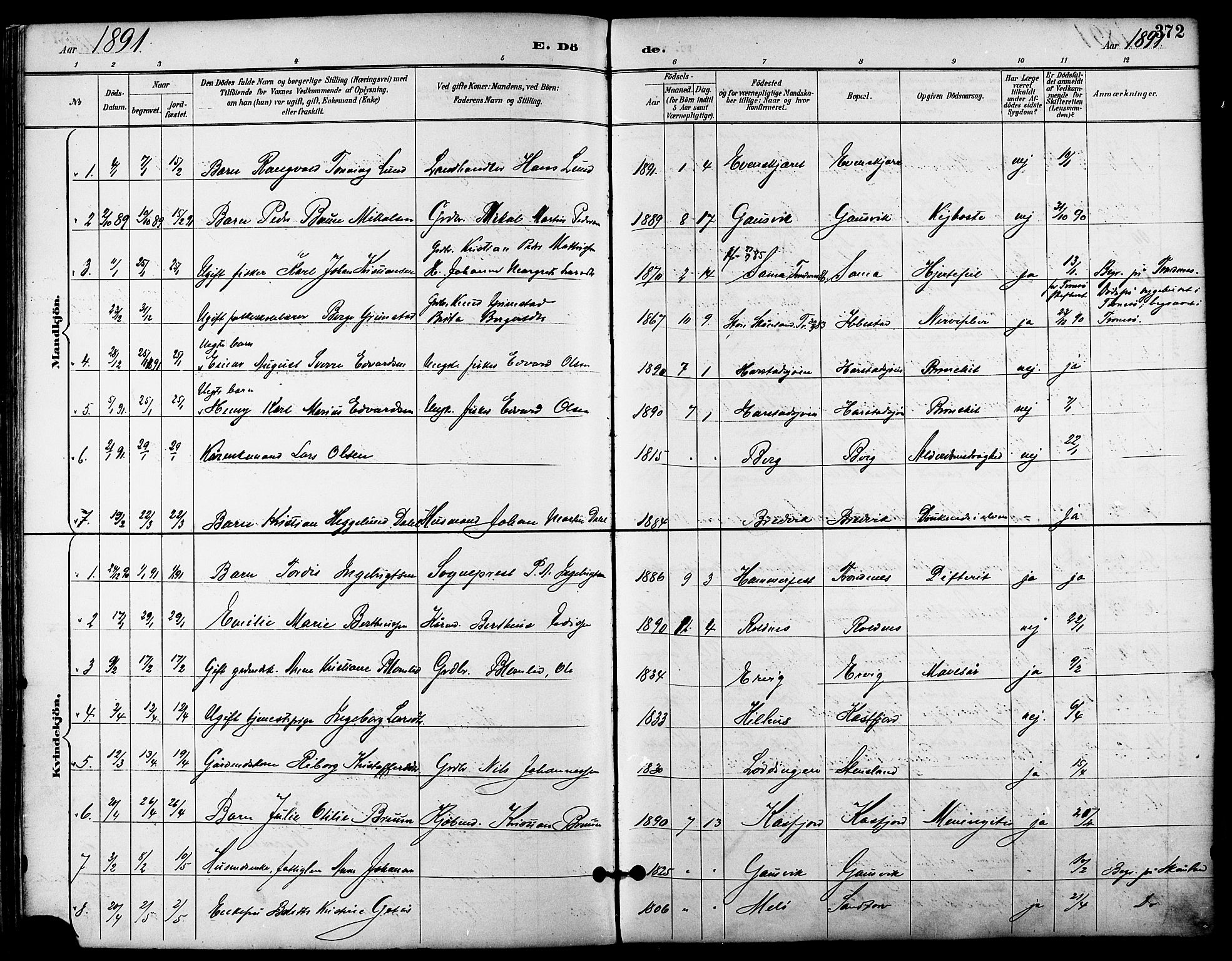 Trondenes sokneprestkontor, SATØ/S-1319/H/Ha/L0016kirke: Parish register (official) no. 16, 1890-1898, p. 372
