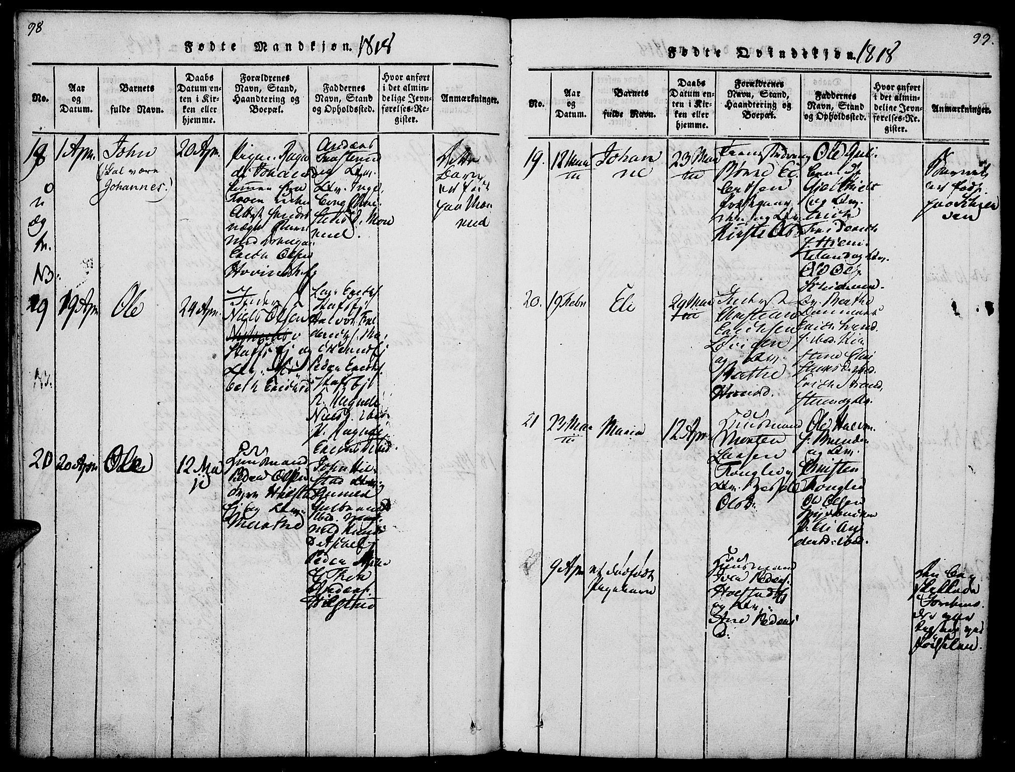 Nes prestekontor, Hedmark, AV/SAH-PREST-020/K/Ka/L0002: Parish register (official) no. 2, 1813-1827, p. 98-99