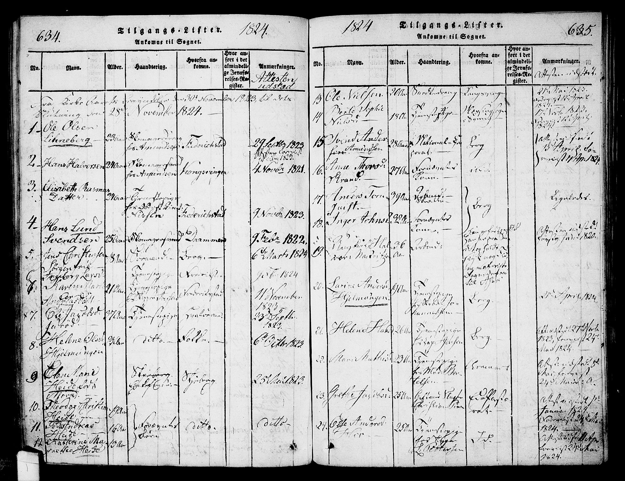 Halden prestekontor Kirkebøker, SAO/A-10909/G/Ga/L0001: Parish register (copy) no. 1, 1815-1833, p. 634-635