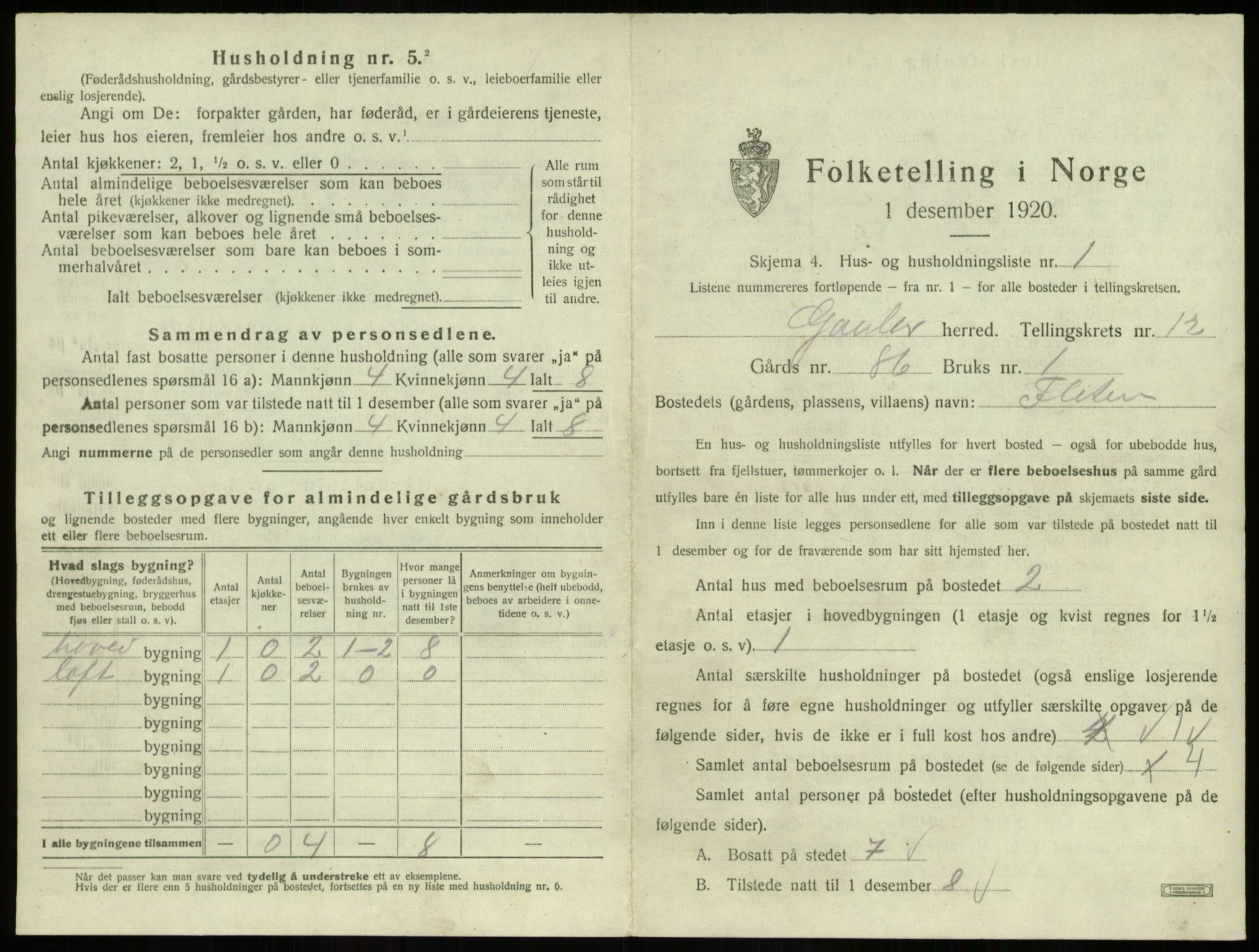 SAB, 1920 census for Gaular, 1920, p. 893