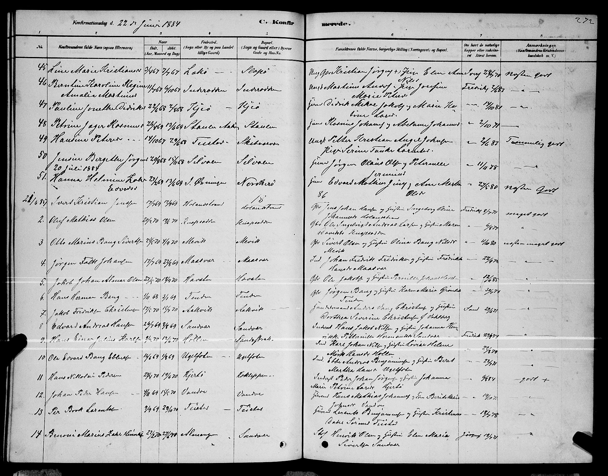 Ministerialprotokoller, klokkerbøker og fødselsregistre - Nordland, AV/SAT-A-1459/834/L0513: Parish register (copy) no. 834C04, 1877-1892, p. 272