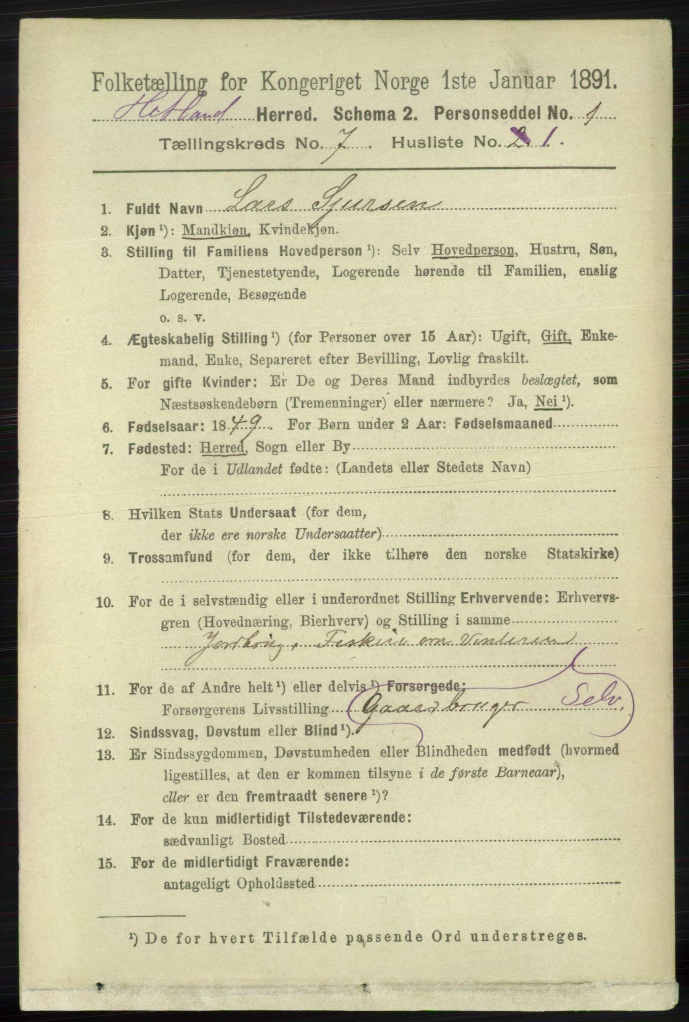 RA, 1891 census for 1126 Hetland, 1891, p. 3776