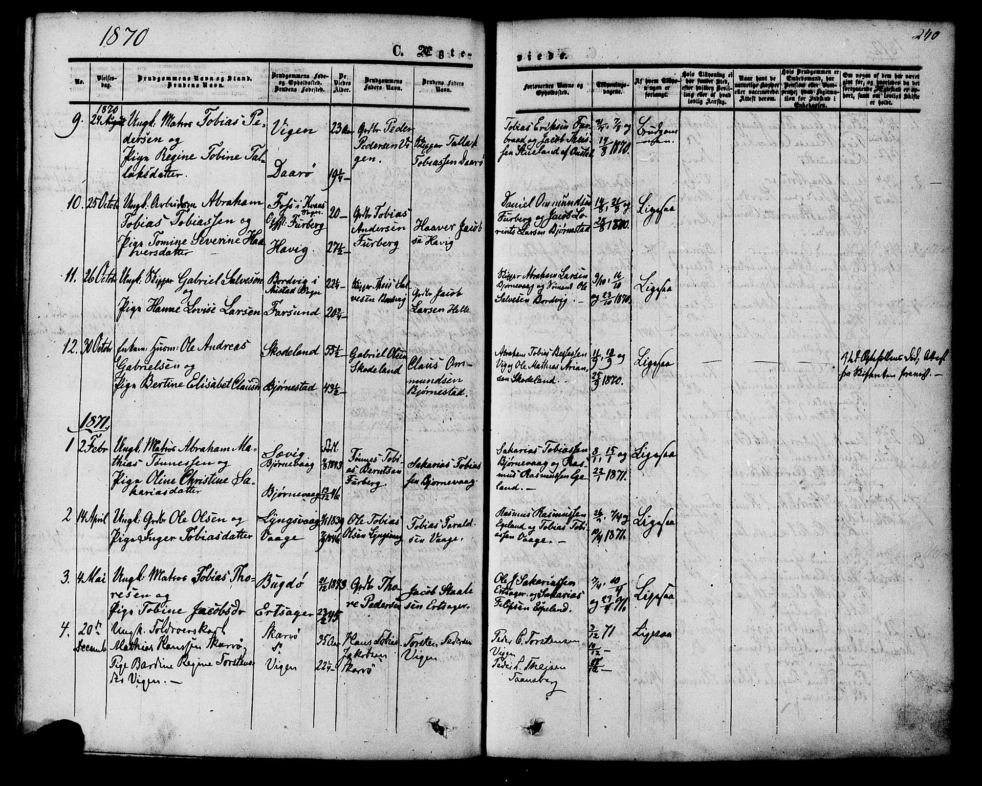 Herad sokneprestkontor, SAK/1111-0018/F/Fa/Fab/L0004: Parish register (official) no. A 4, 1853-1885, p. 240