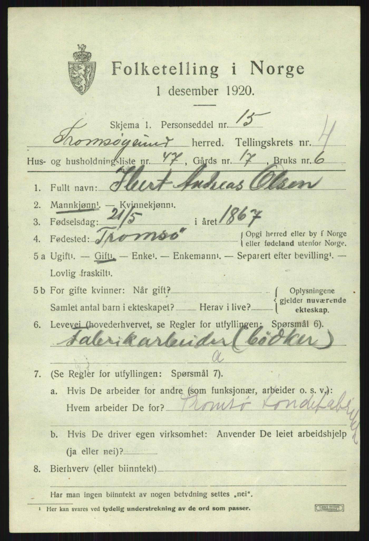 SATØ, 1920 census for Tromsøysund, 1920, p. 3832