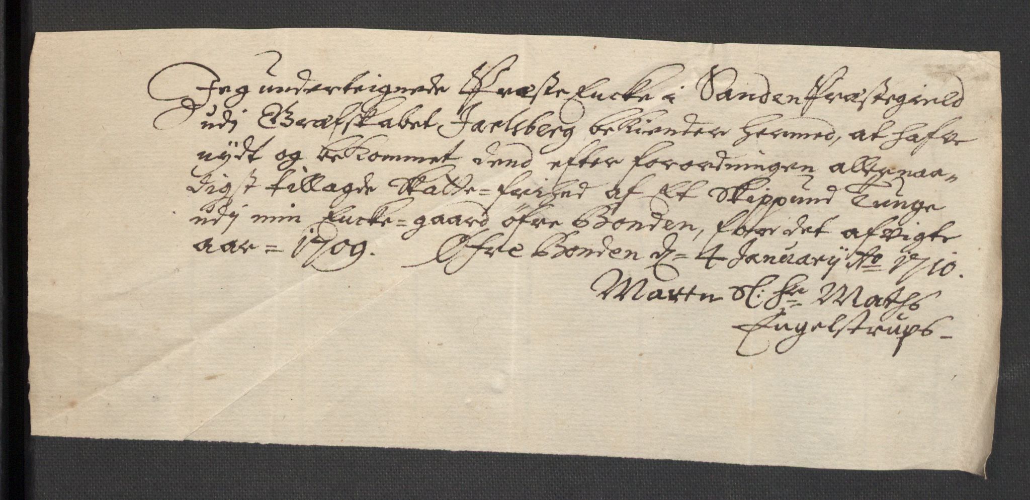 Rentekammeret inntil 1814, Reviderte regnskaper, Fogderegnskap, RA/EA-4092/R32/L1874: Fogderegnskap Jarlsberg grevskap, 1709, p. 258