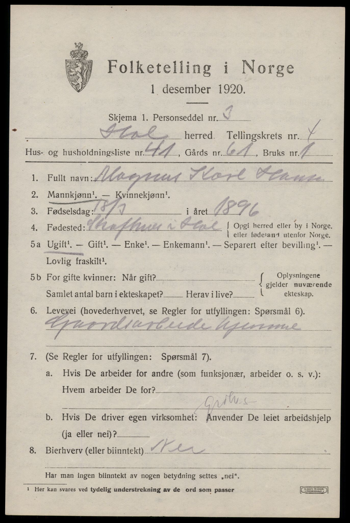 SAT, 1920 census for Hol, 1920, p. 3529