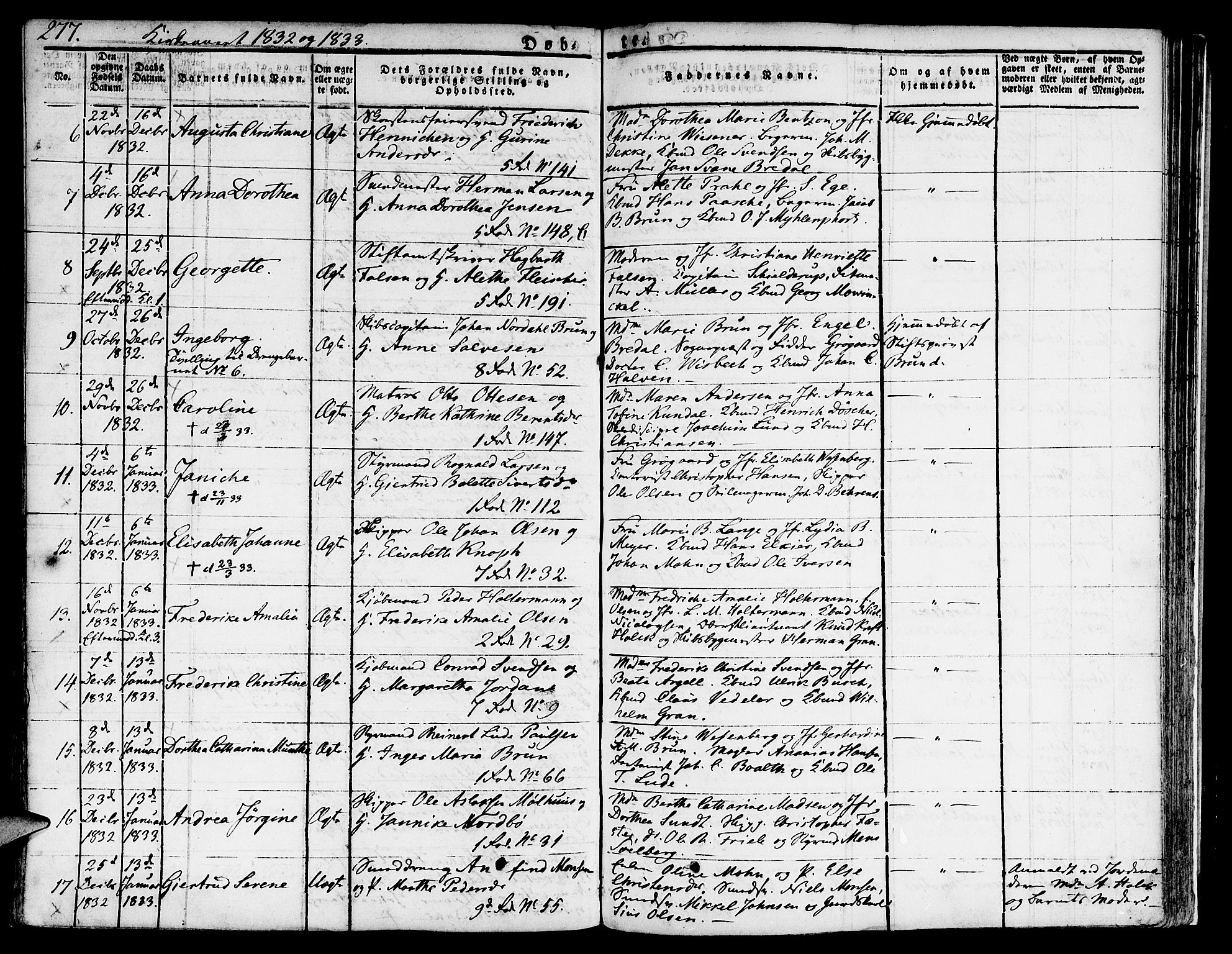 Nykirken Sokneprestembete, SAB/A-77101/H/Hab: Parish register (copy) no. A 5I, 1821-1841, p. 277