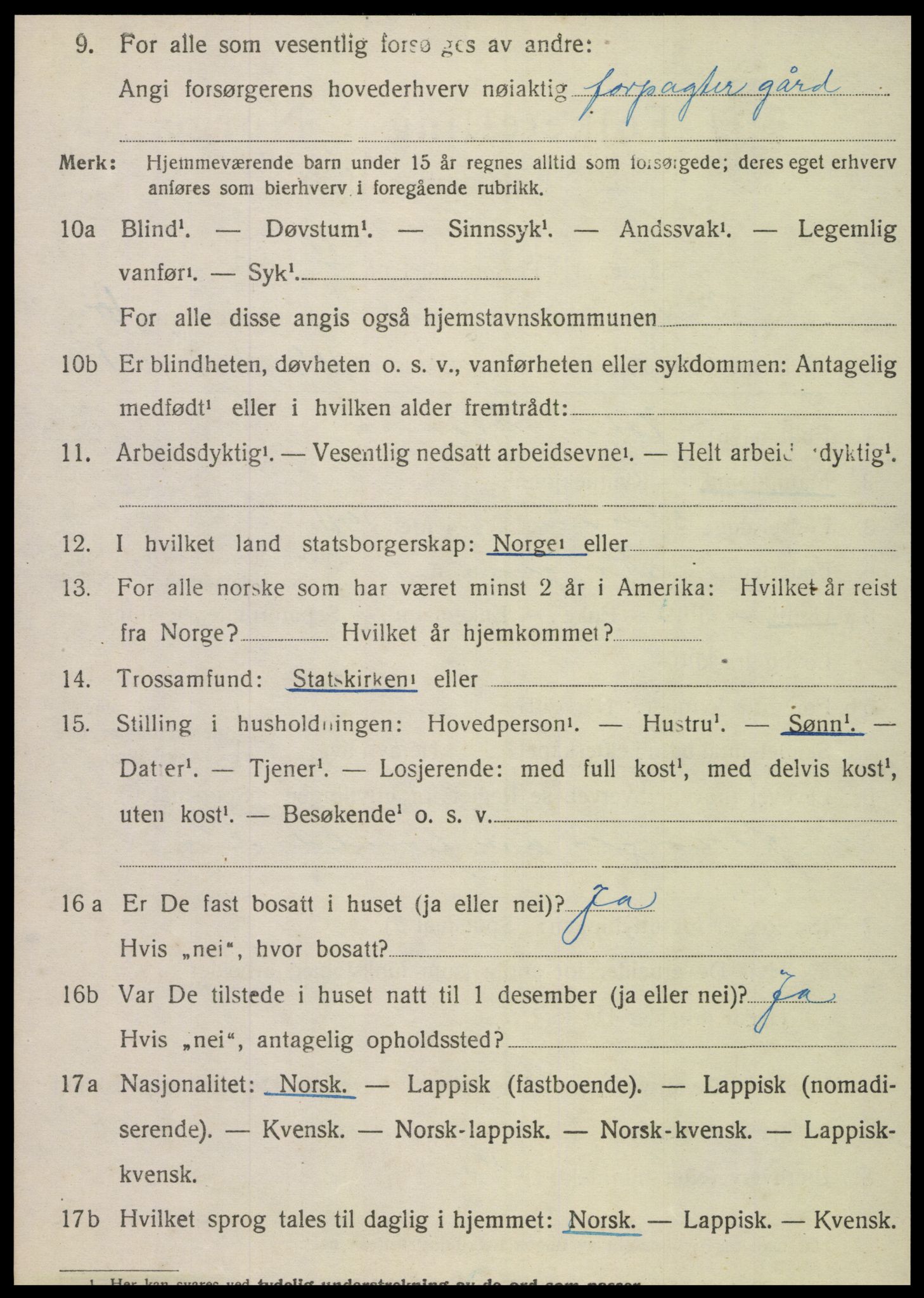 SAT, 1920 census for Korgen, 1920, p. 2459