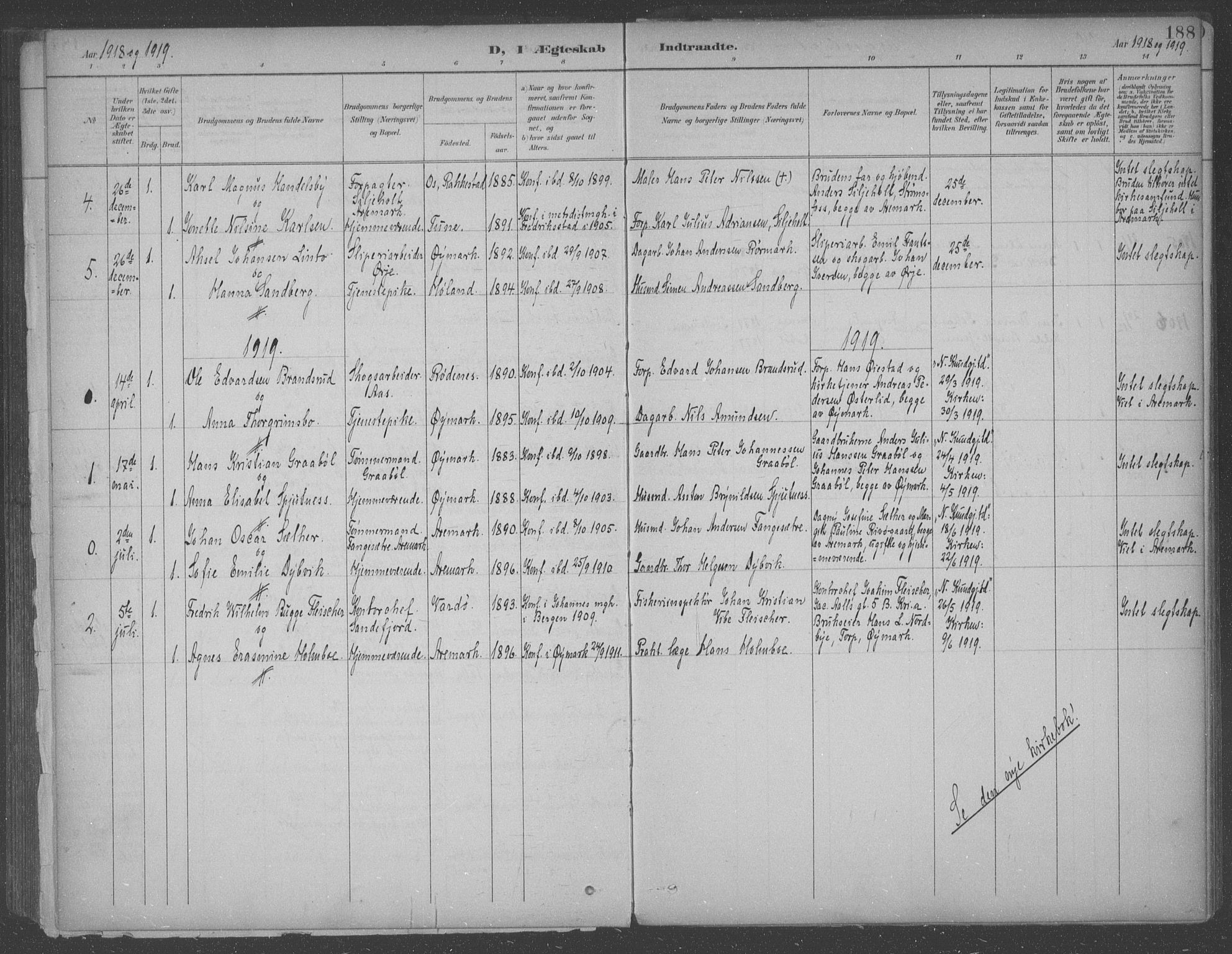 Aremark prestekontor Kirkebøker, SAO/A-10899/F/Fb/L0005: Parish register (official) no. II 5, 1895-1919, p. 188