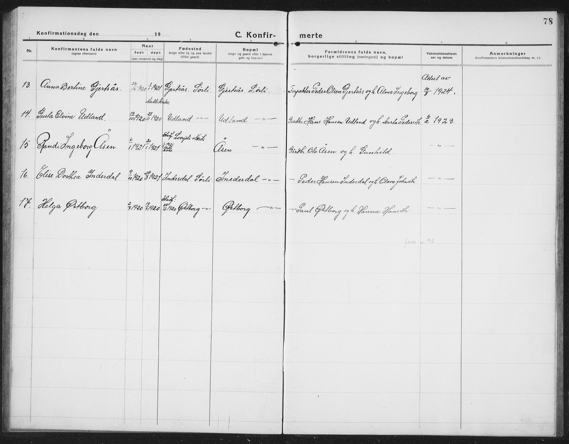 Ministerialprotokoller, klokkerbøker og fødselsregistre - Nord-Trøndelag, SAT/A-1458/757/L0507: Parish register (copy) no. 757C02, 1923-1939, p. 78