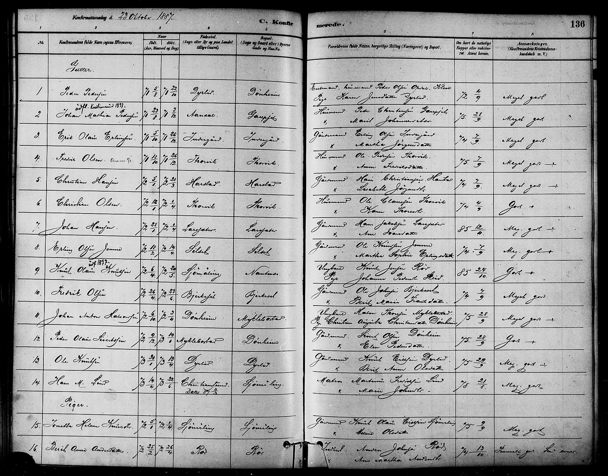 Ministerialprotokoller, klokkerbøker og fødselsregistre - Møre og Romsdal, AV/SAT-A-1454/584/L0967: Parish register (official) no. 584A07, 1879-1894, p. 136