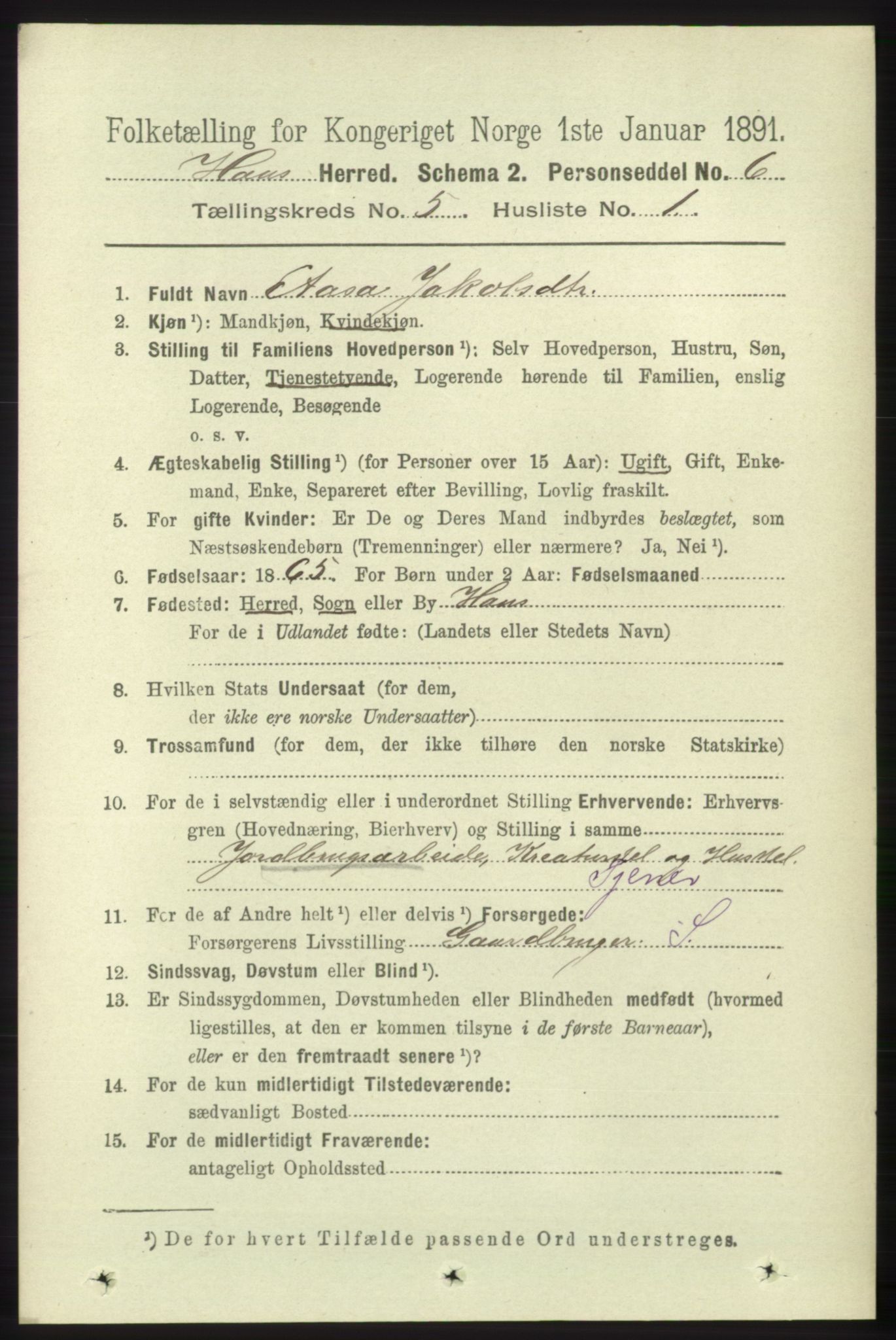 RA, 1891 census for 1250 Haus, 1891, p. 1827